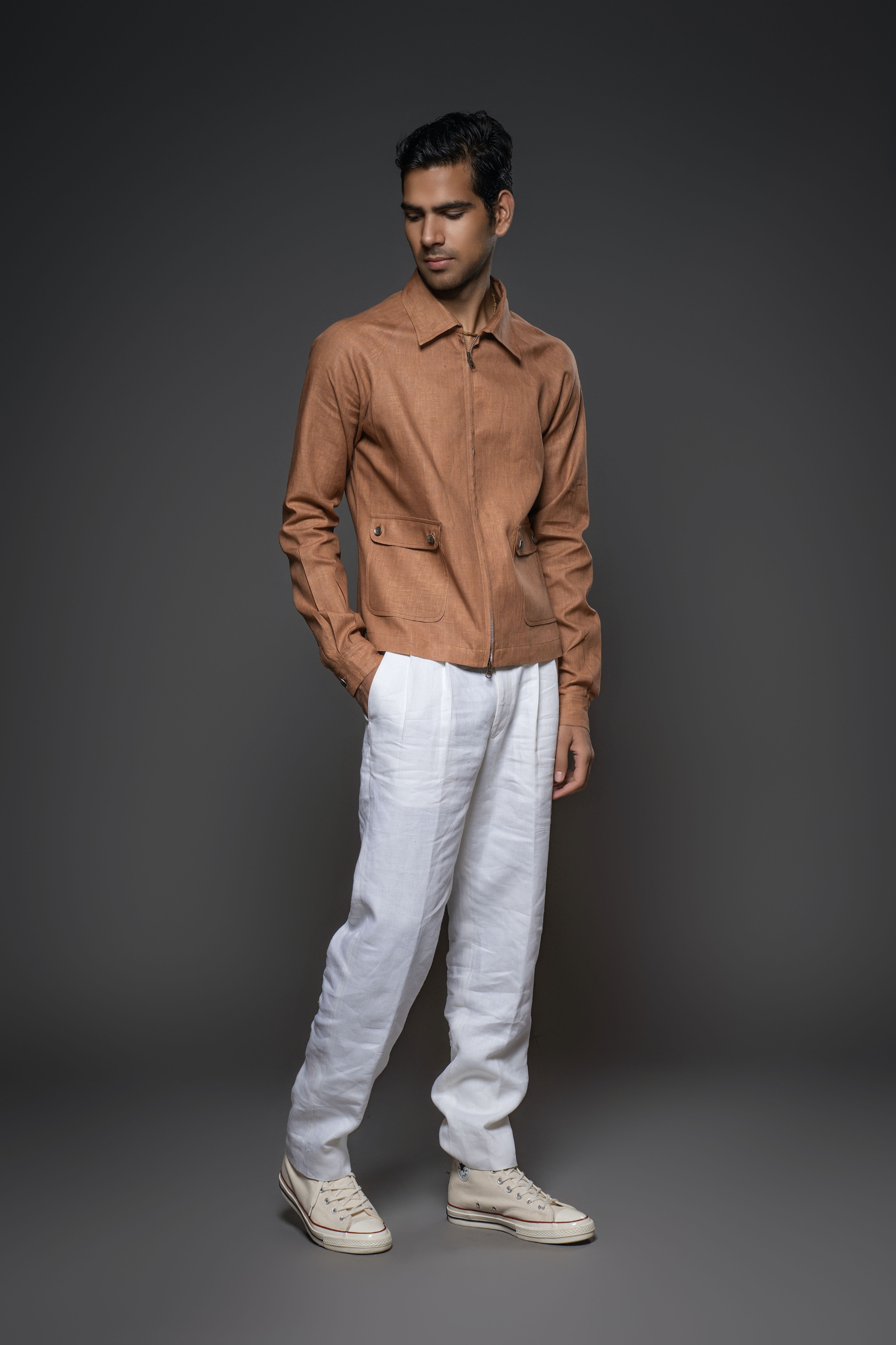 Camal Brown Linen Jacket
