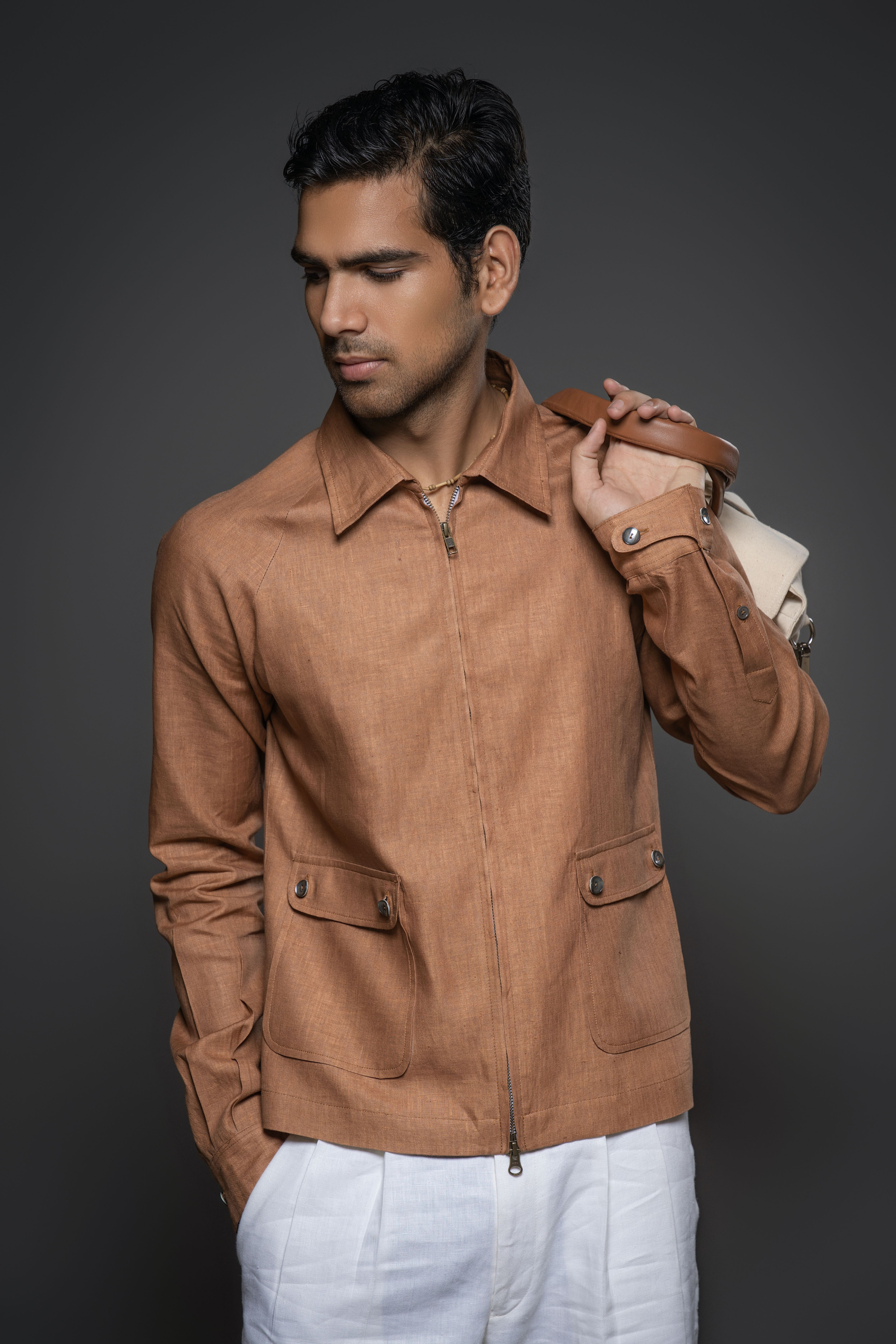 Camal Brown Linen Jacket