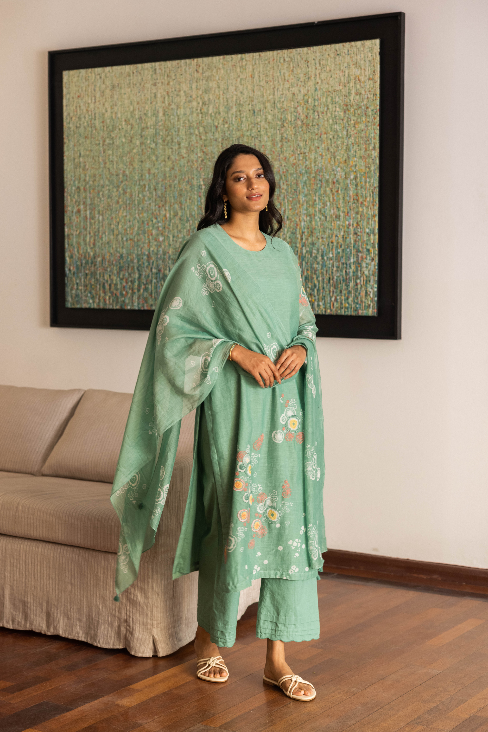 Mint Floral Kurta Set