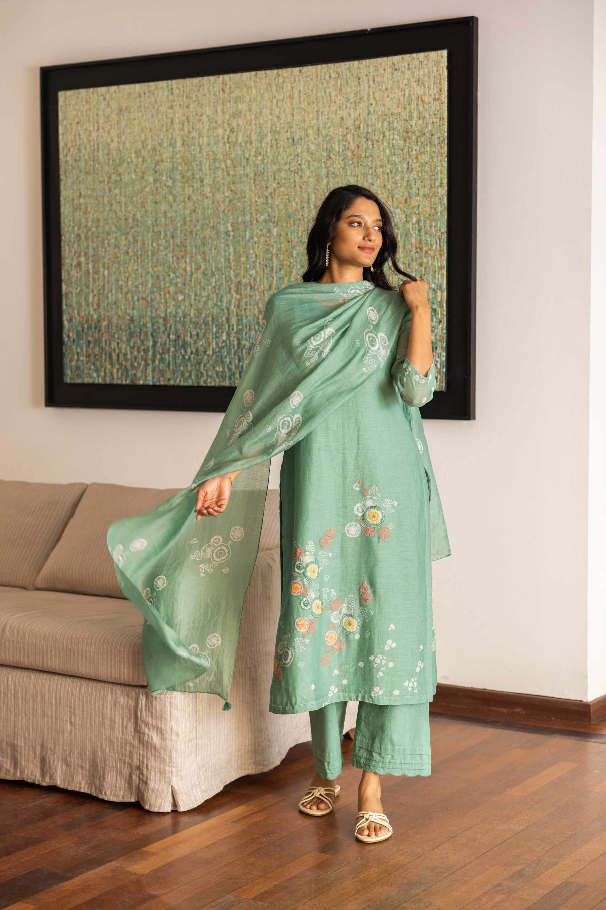 Mint Floral Kurta Set