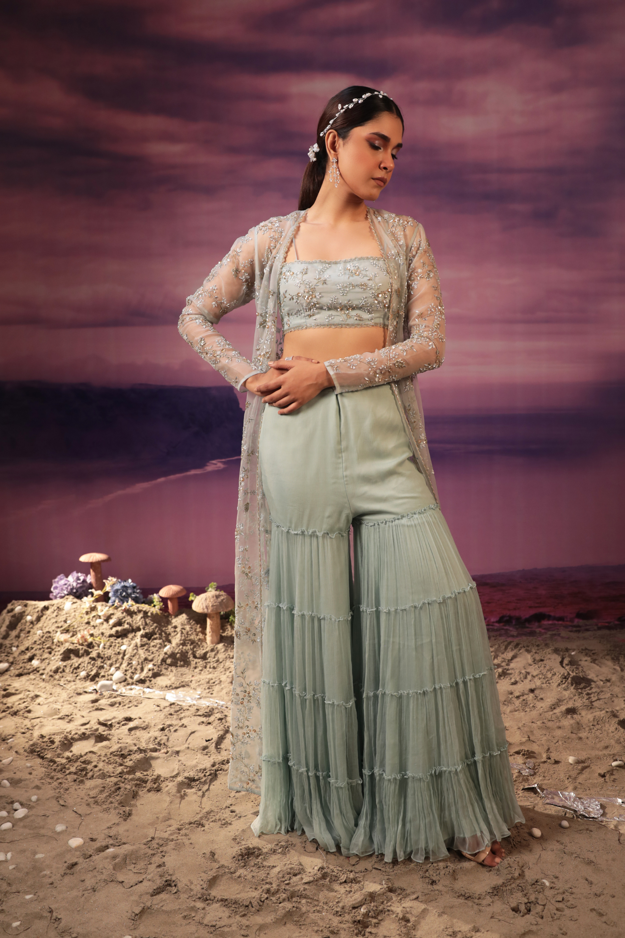 Powder Blue Sharara Set