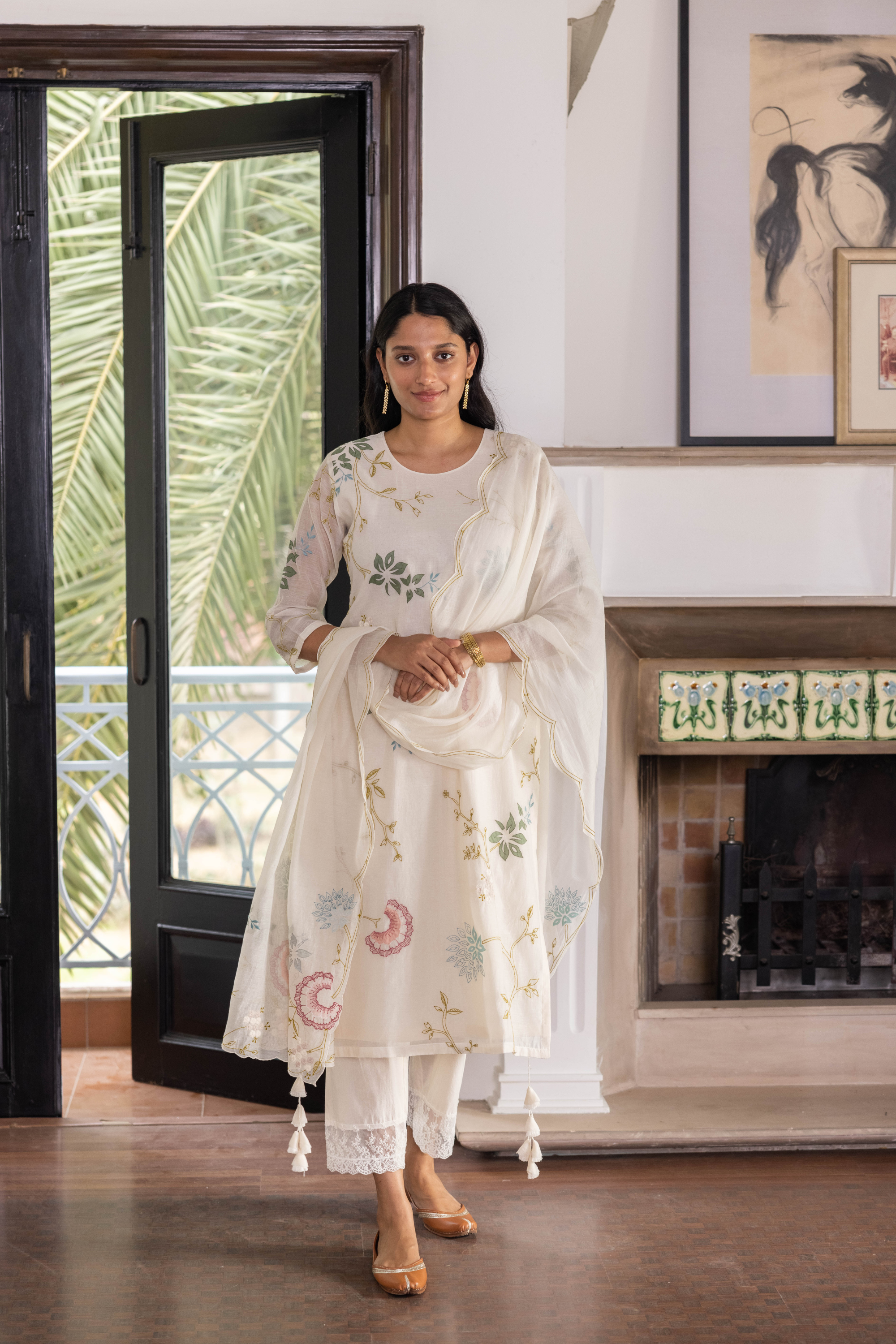 Pearl Embroidered Floral Kurta Set