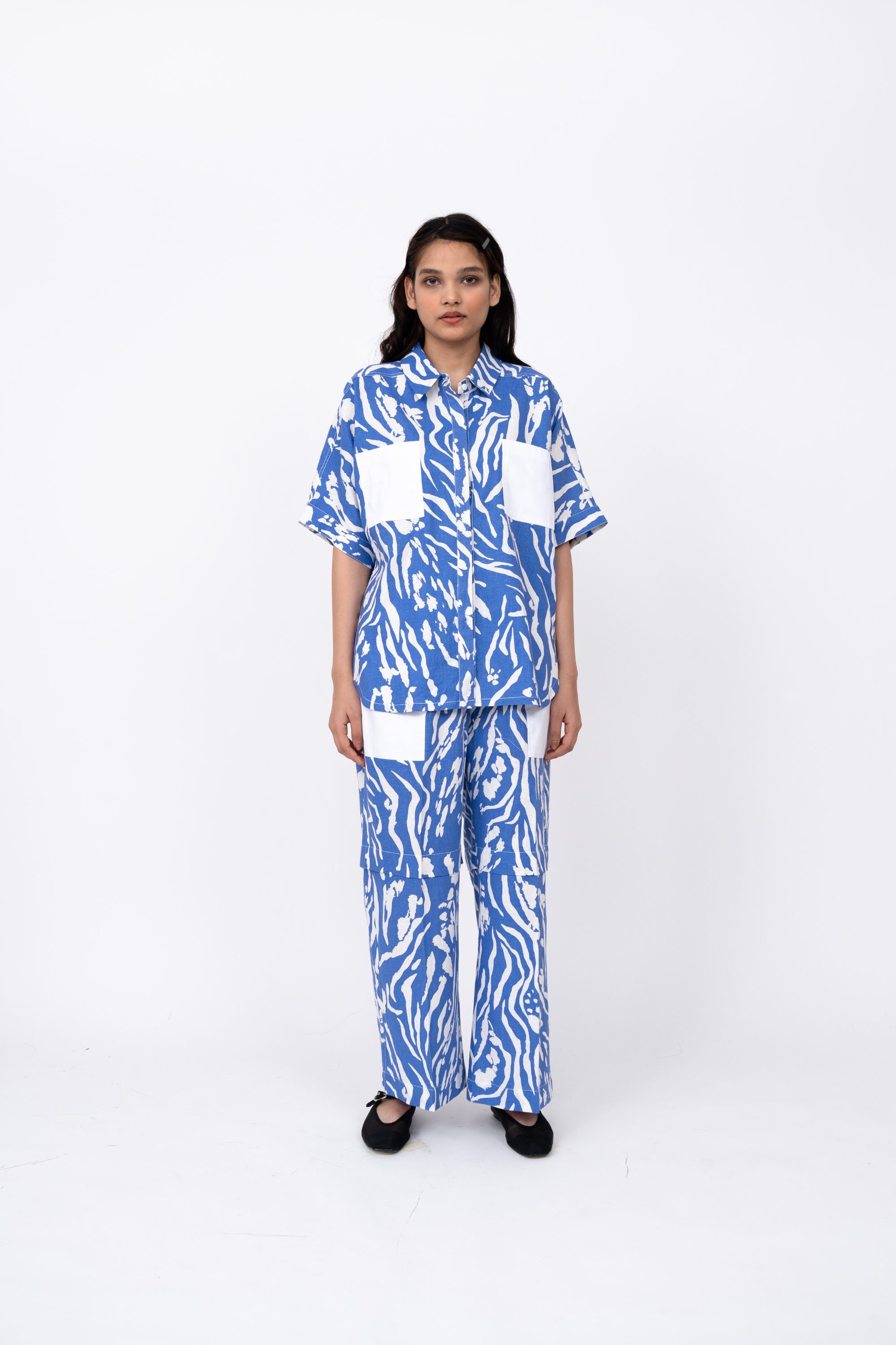 Blue Wave Print Shell Shirt