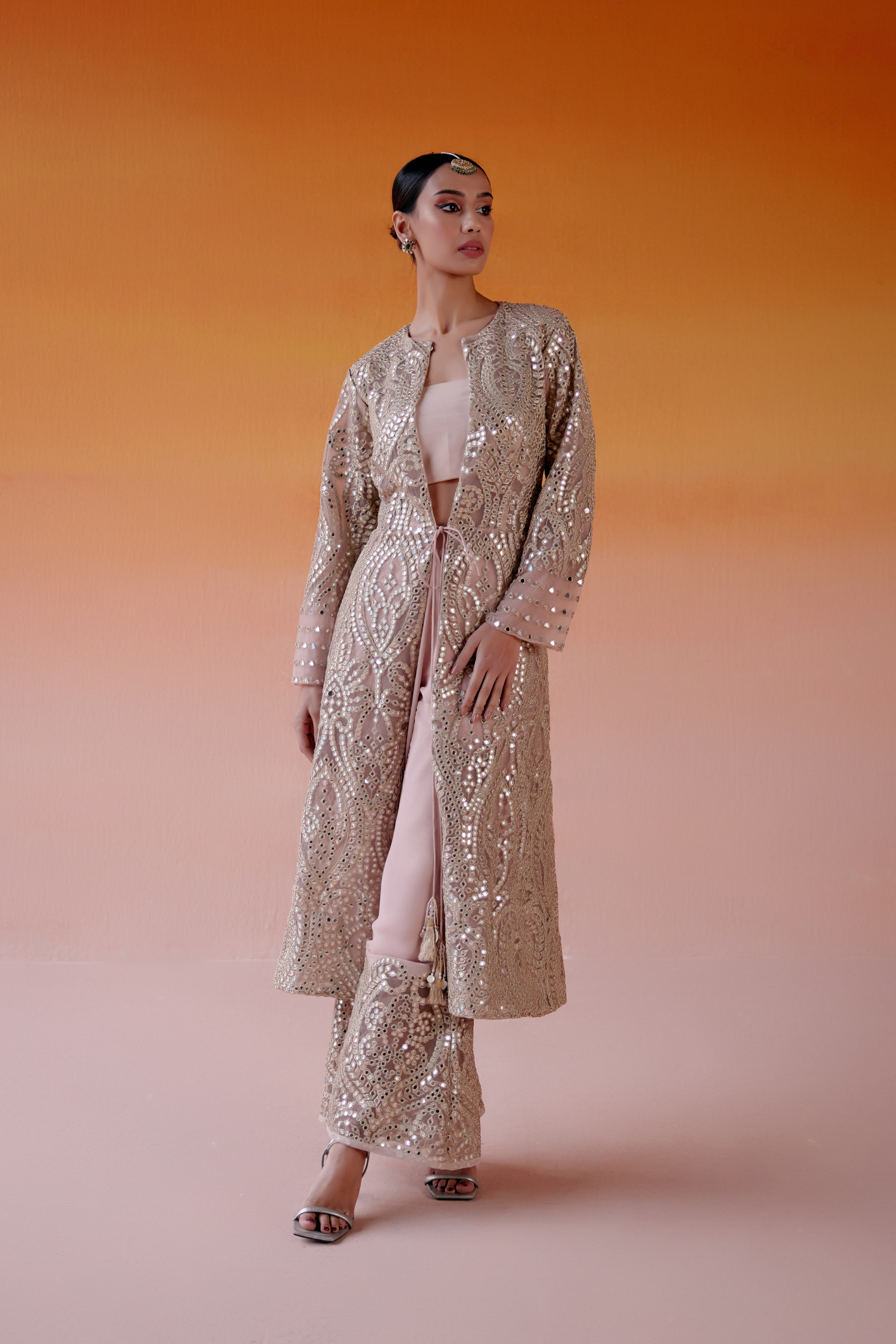 Georgette Plazzos With Jaali Mirrorwork