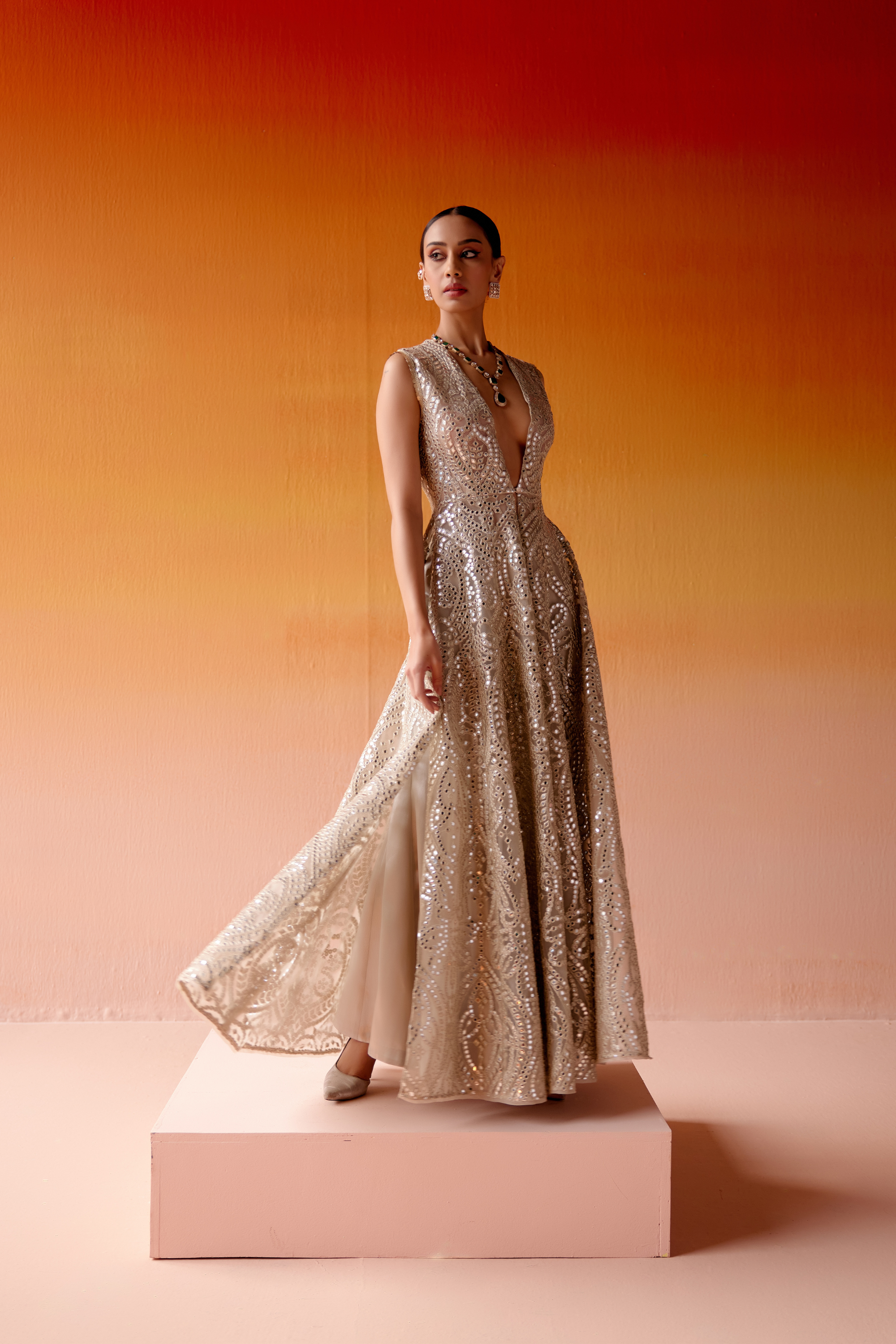 Mirrorwork Long Sleeveless Jacket