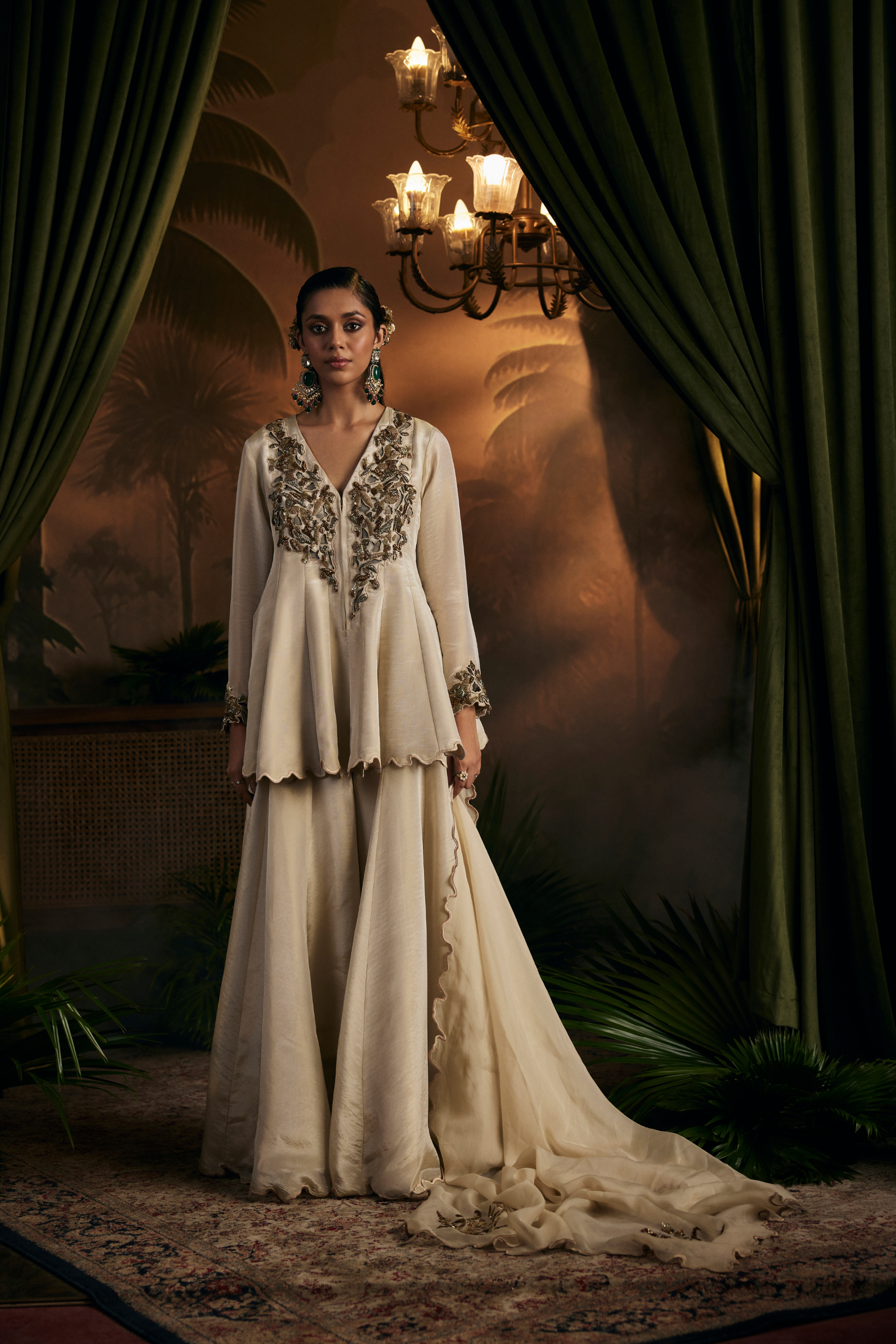 Gold Front Open Sharara Set