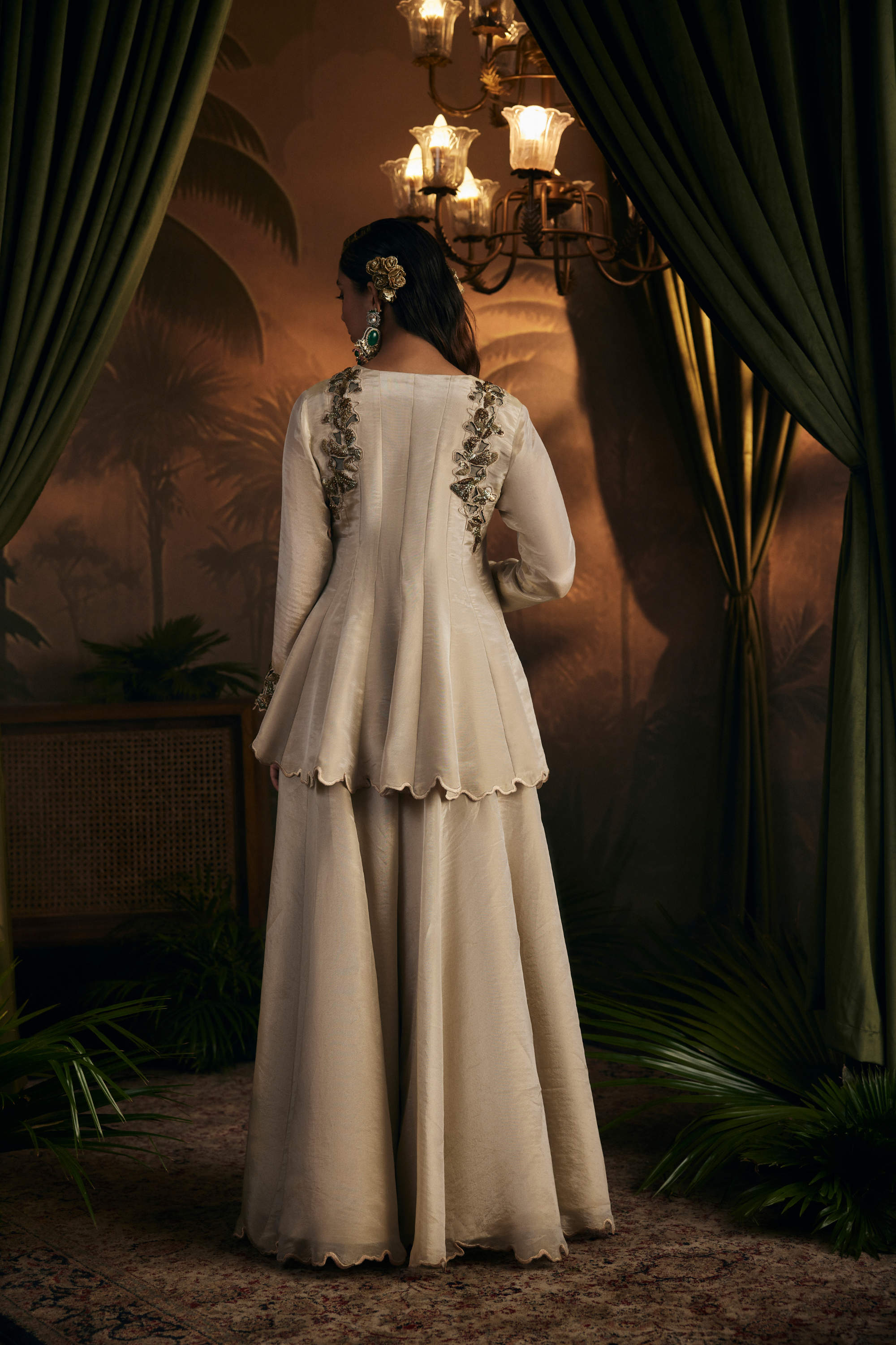 Gold Front Open Sharara Set