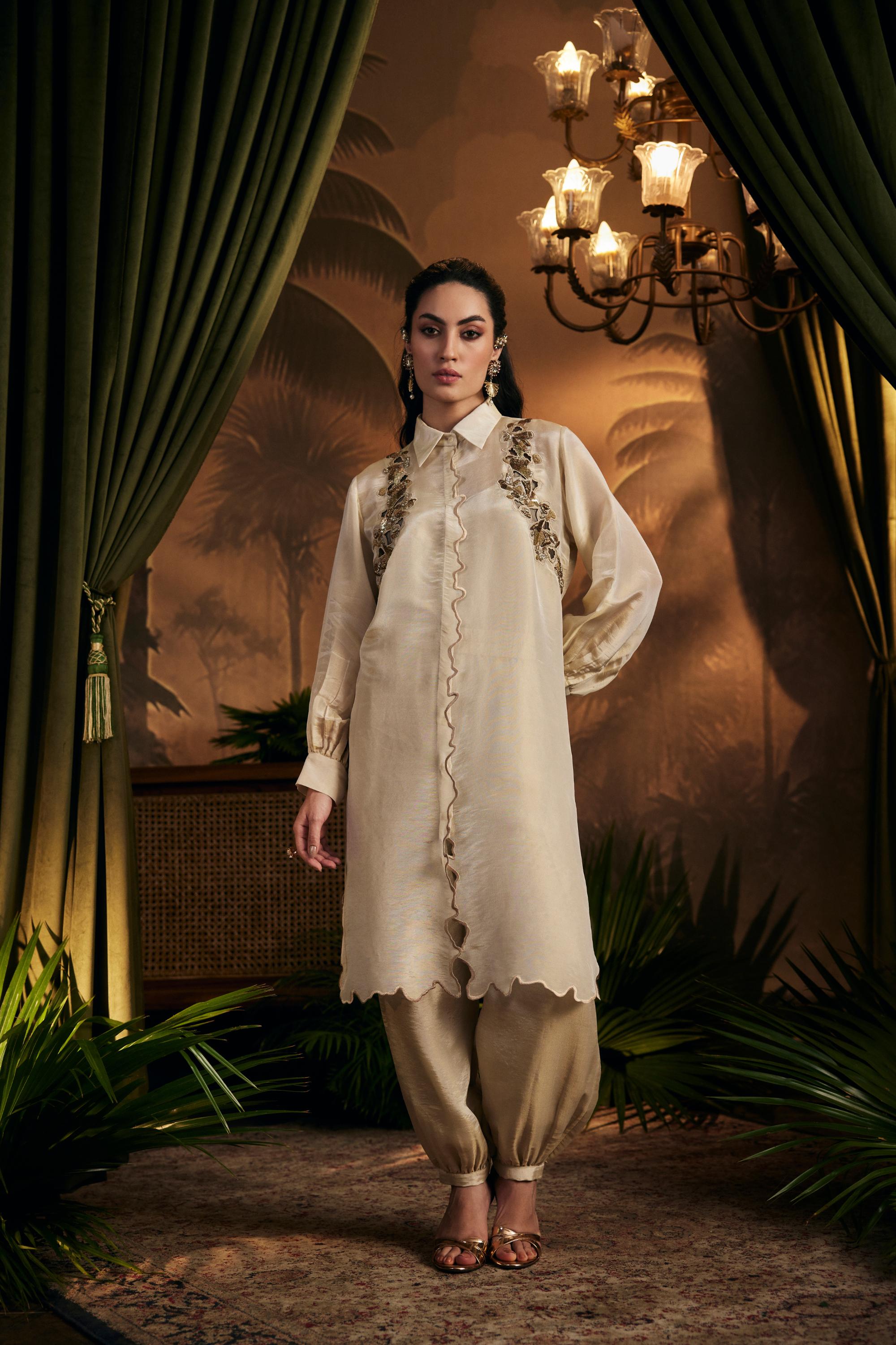 Gold Embroidered Tunic Paired With Afgani Pants