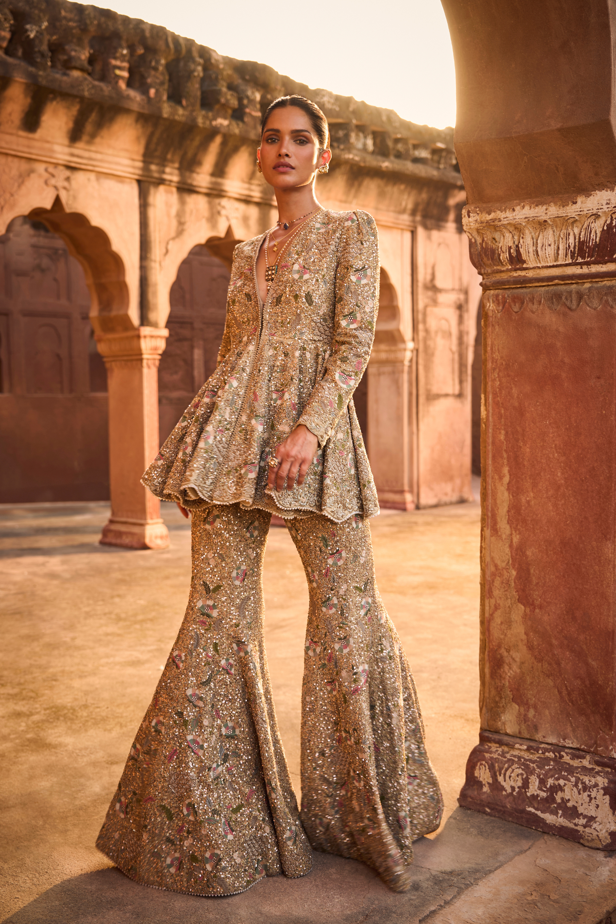 Emroidered Peplum And Sharara