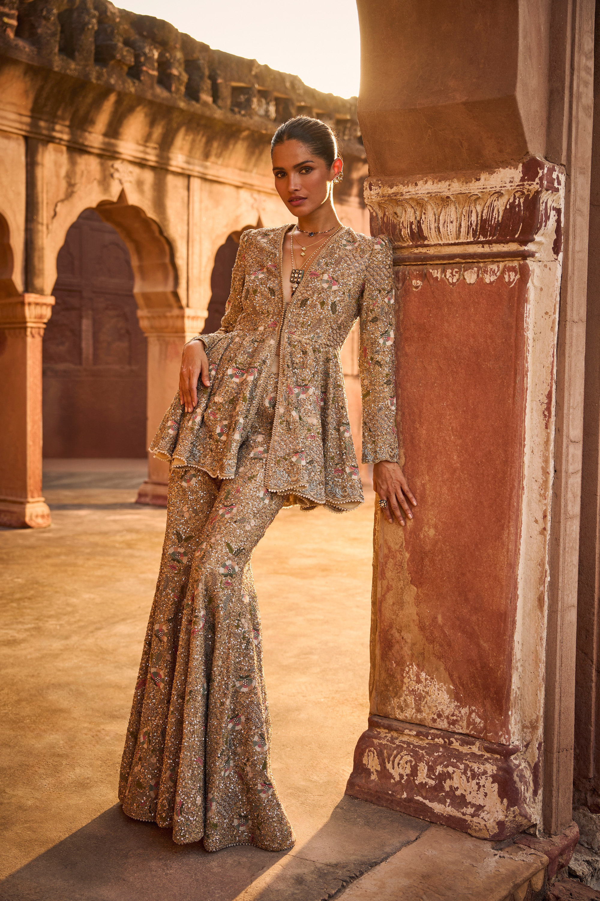 Emroidered Peplum And Sharara