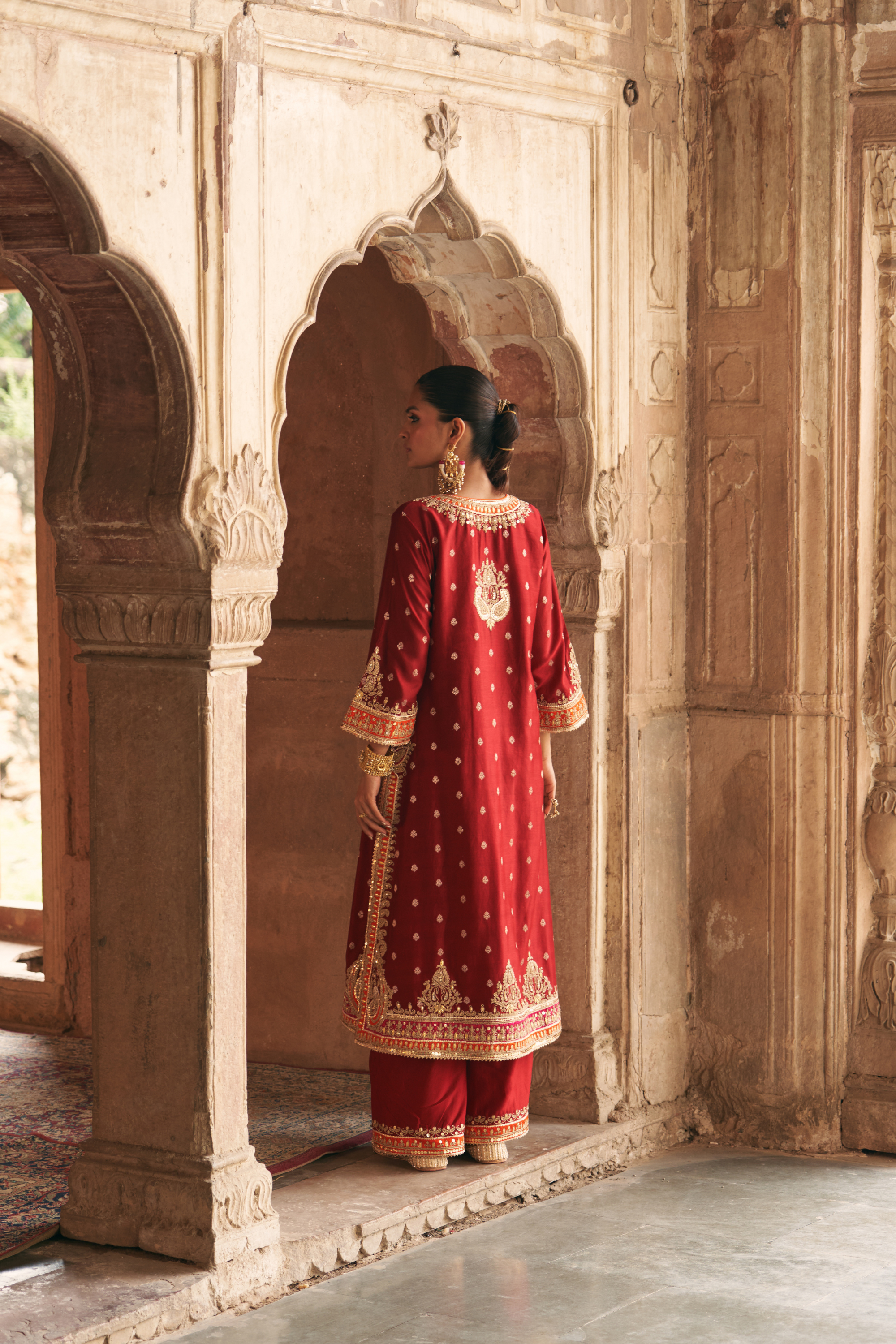 Sumaira - Deep Red Long Kurta Set