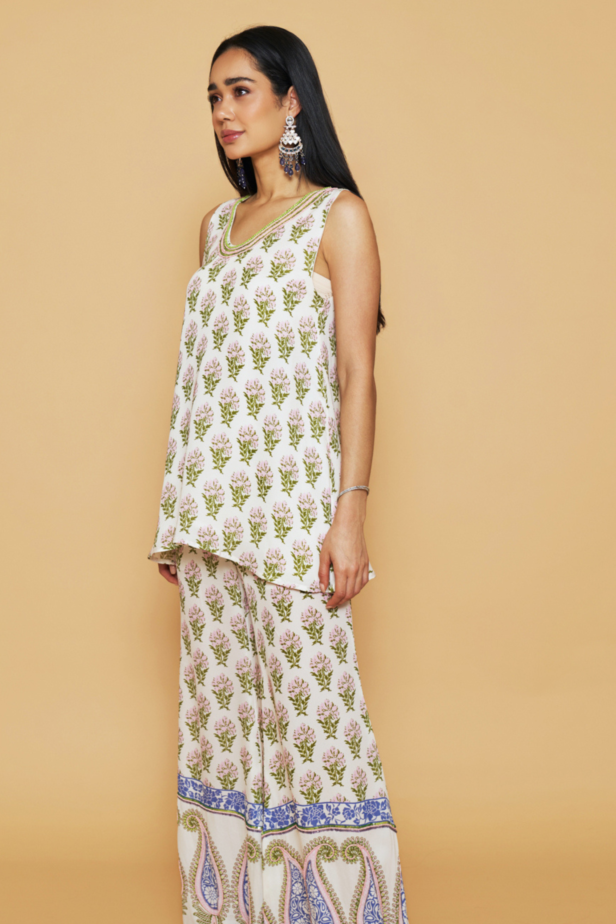 Ivory & Blue Motif Printed Lehenga Set