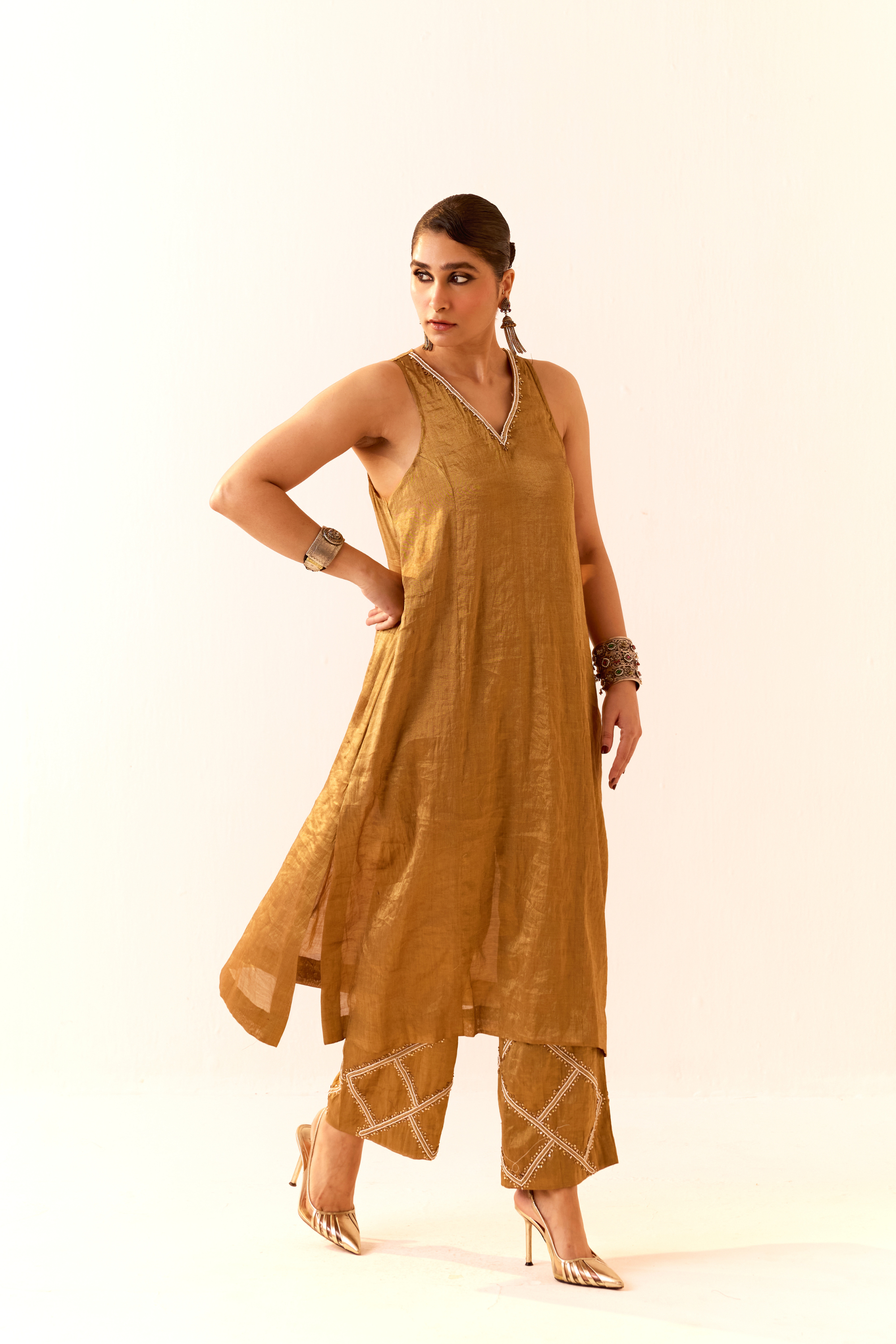 Gold Tissue Kurta Set