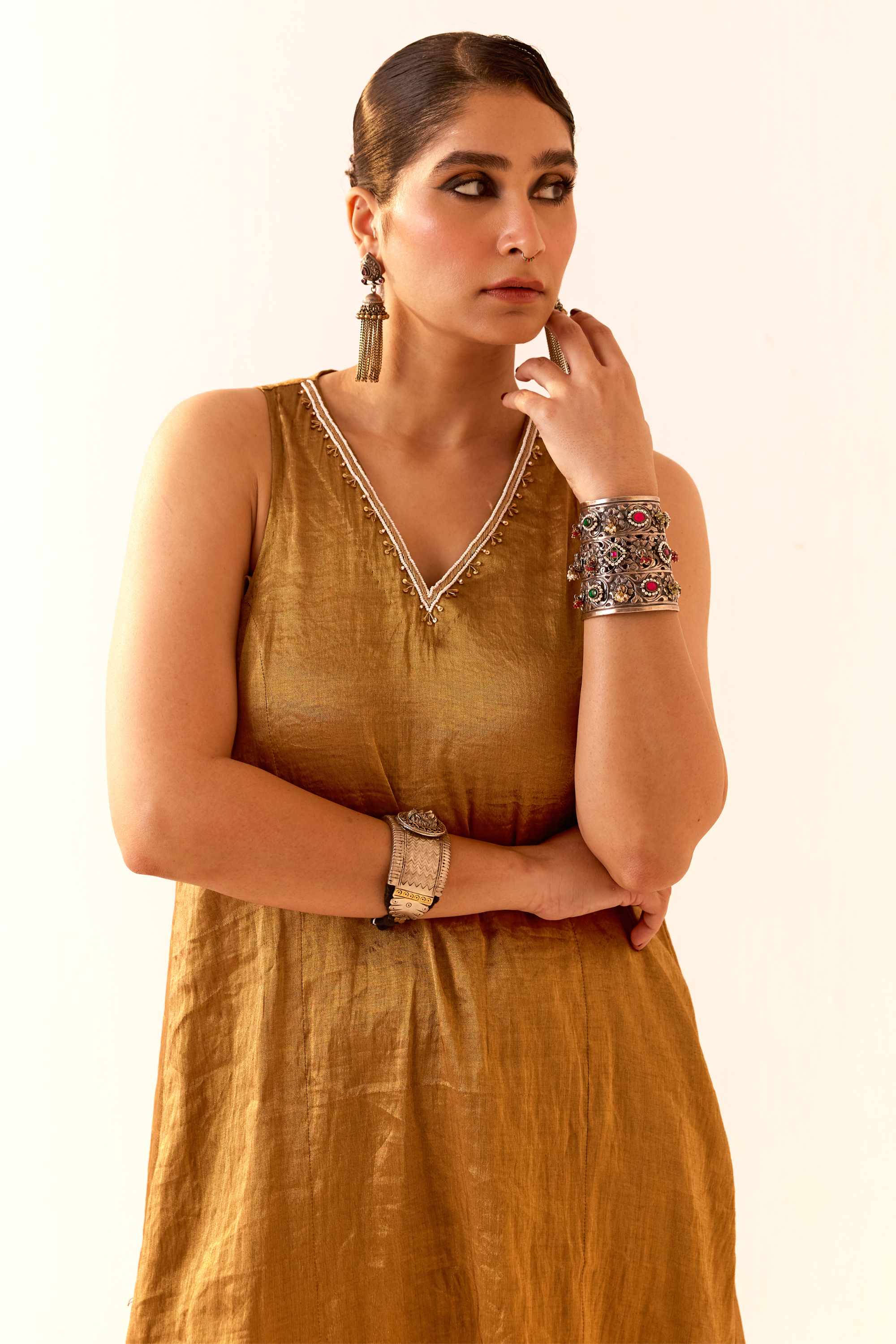 Gold Tissue Kurta Set