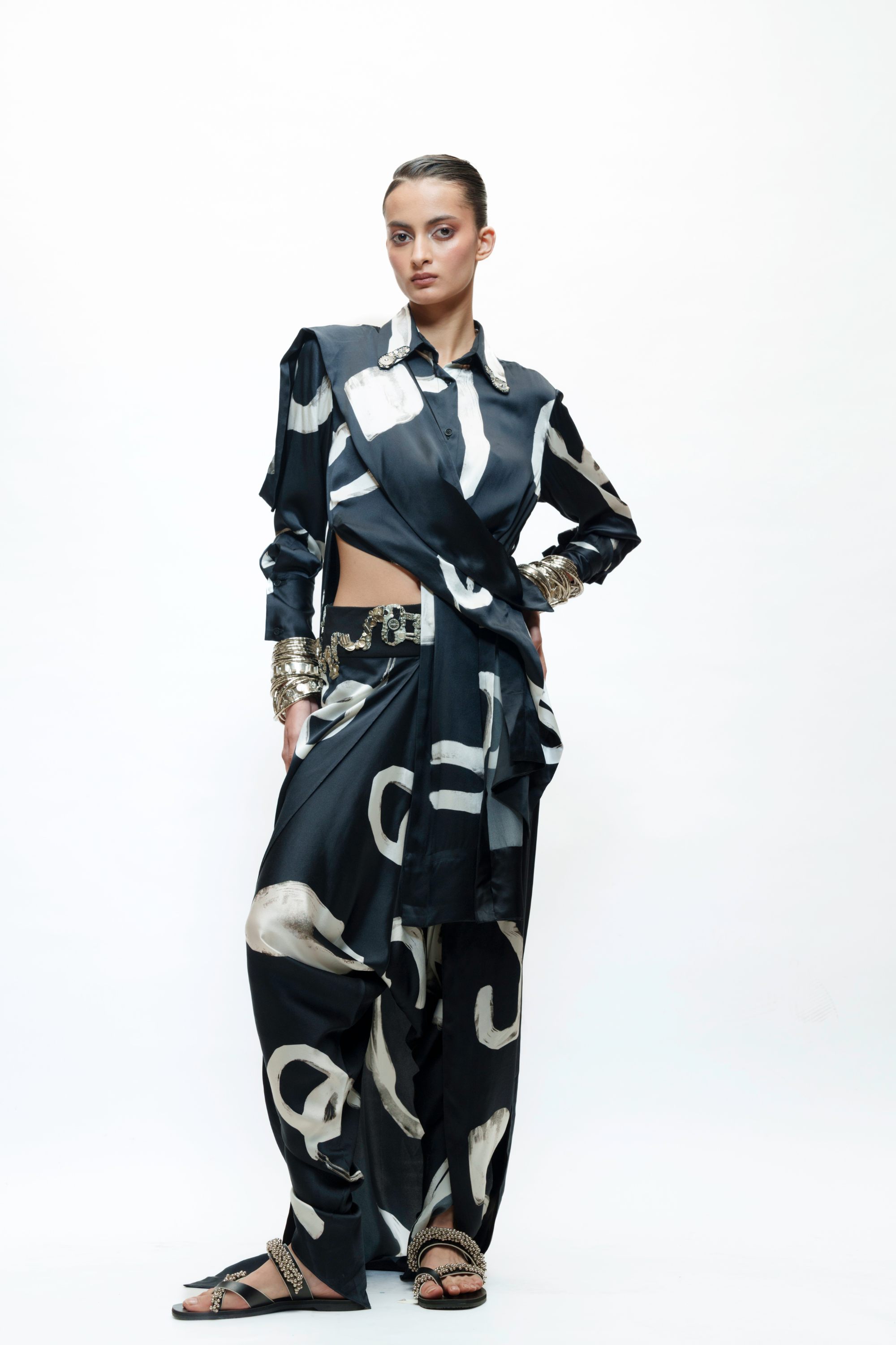 Silk Abstract Shirt With Dhoti Pants