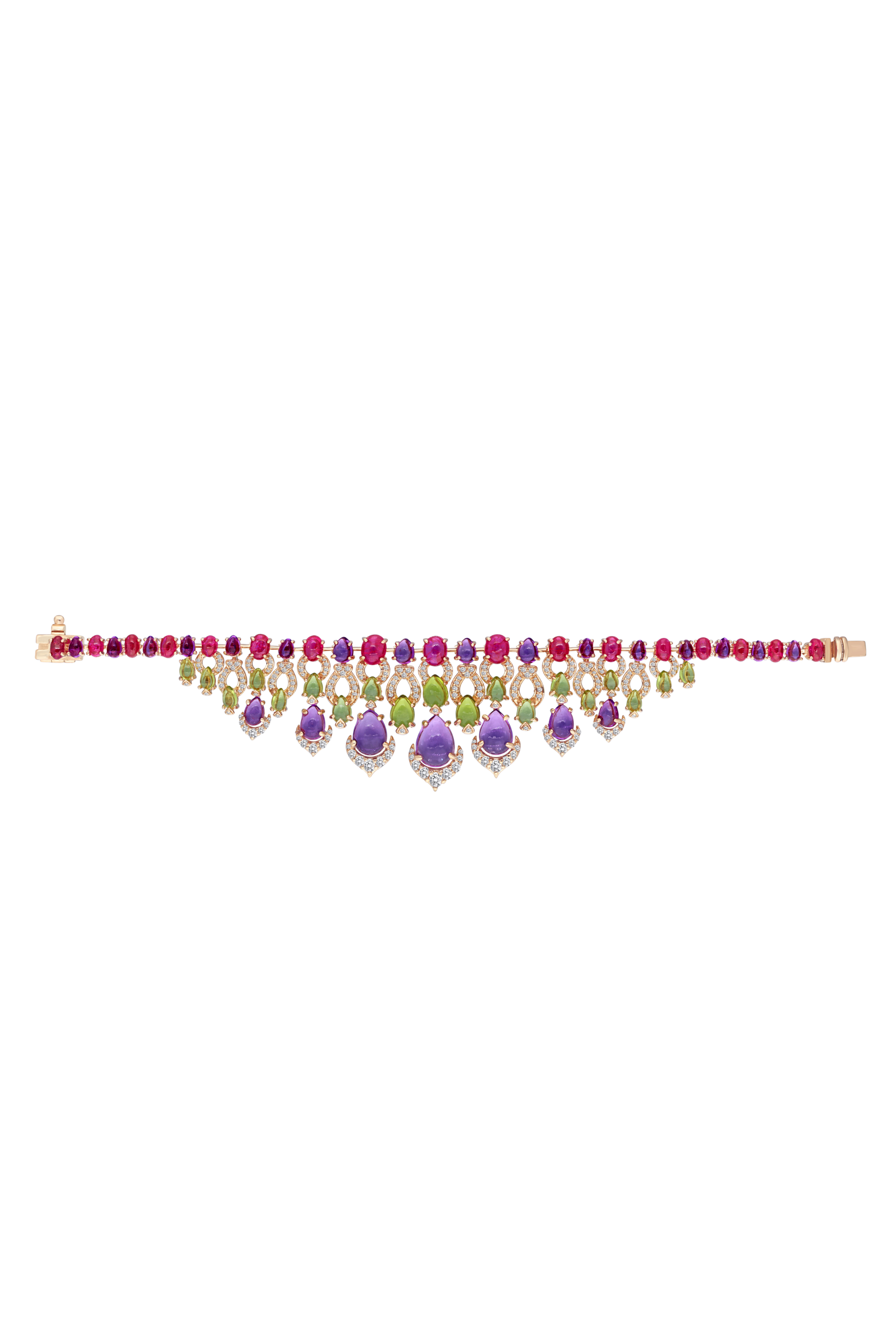 Rose Gold Cuff Bracelet with Swarovski Zirconia, Amethyst, Emeralds & Rubies