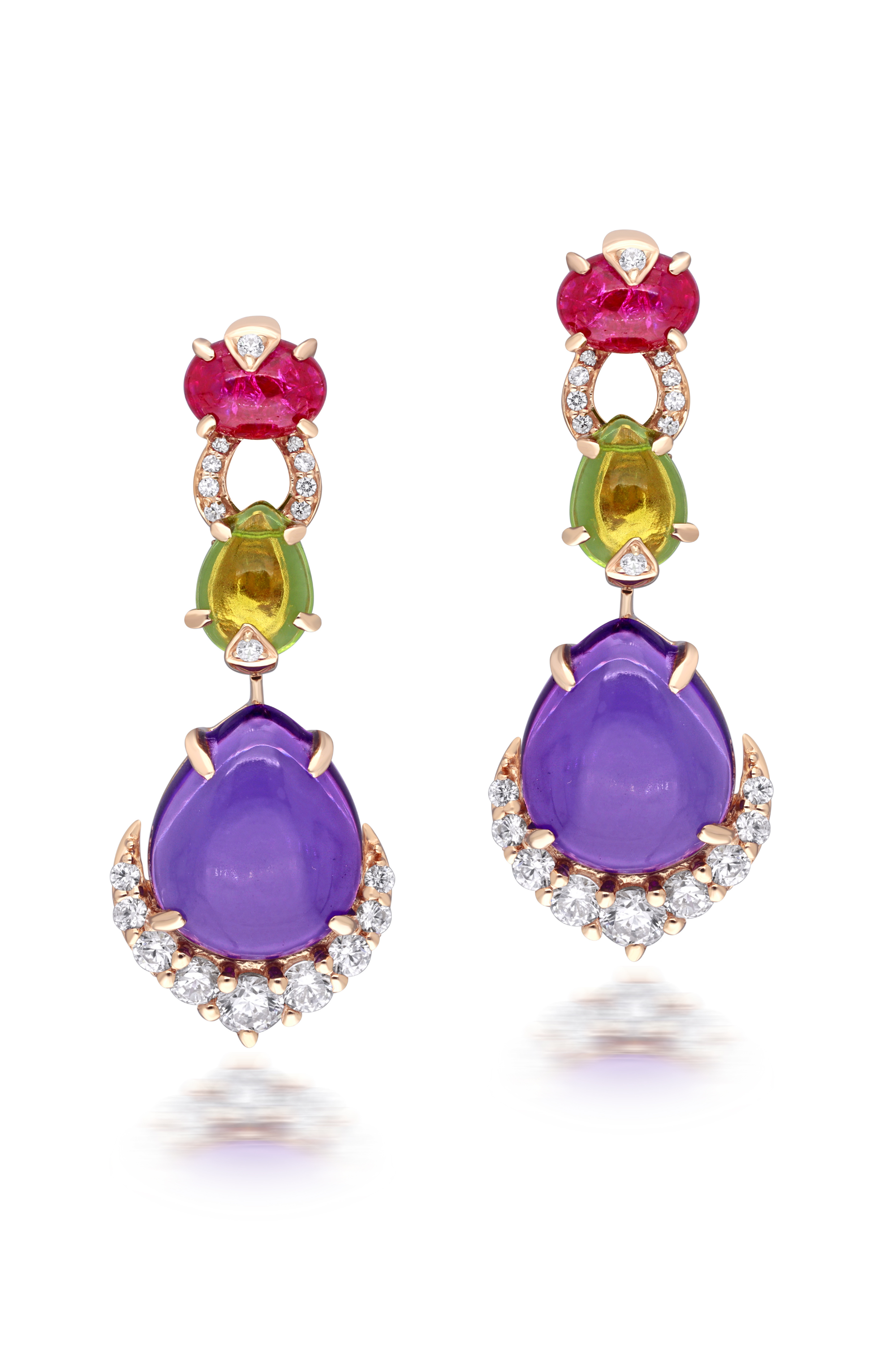 Earring - Amethyst, Emerald & Ruby Bridal Glow
