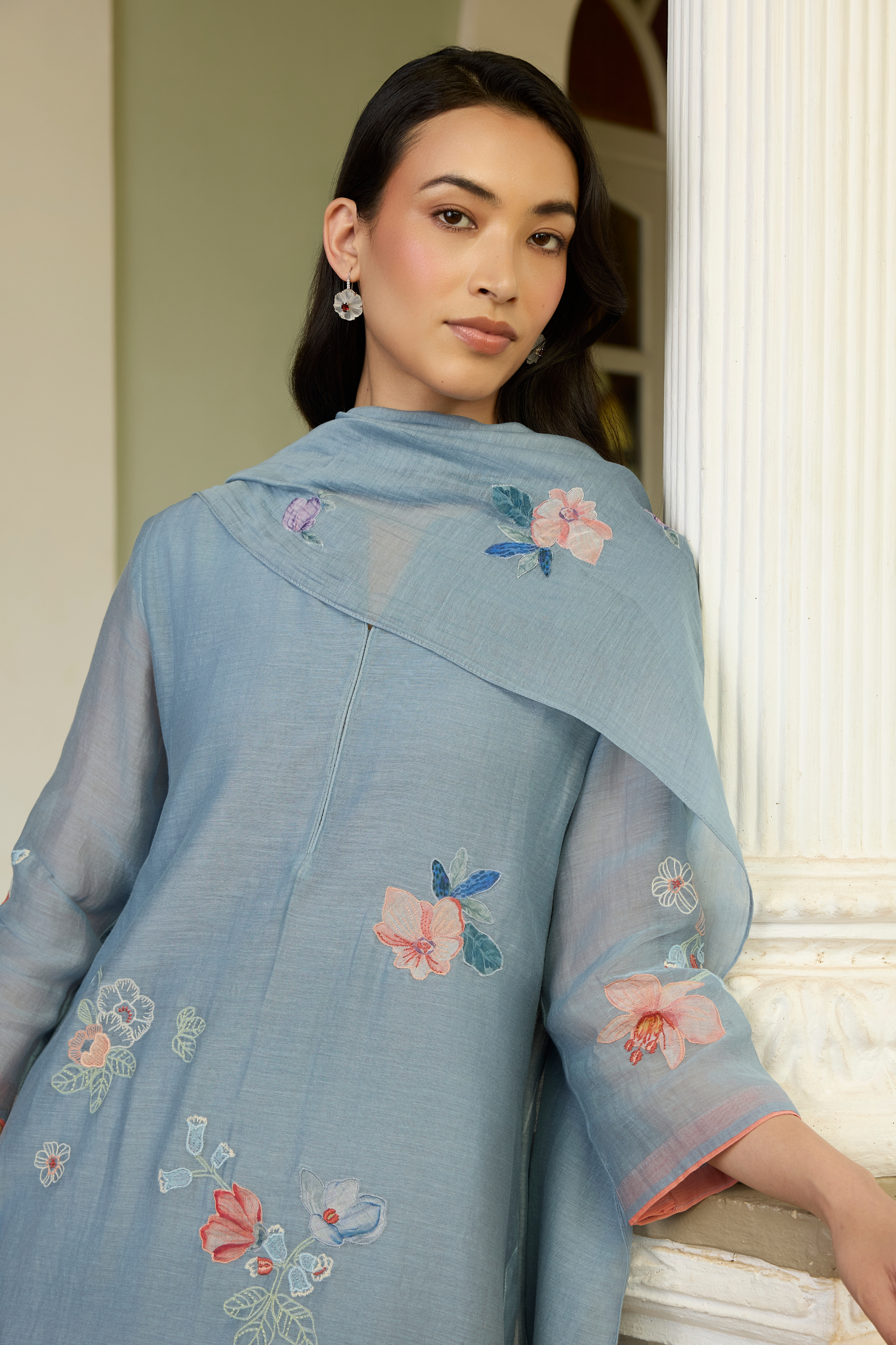 Mist Blue Applique Kurta Set