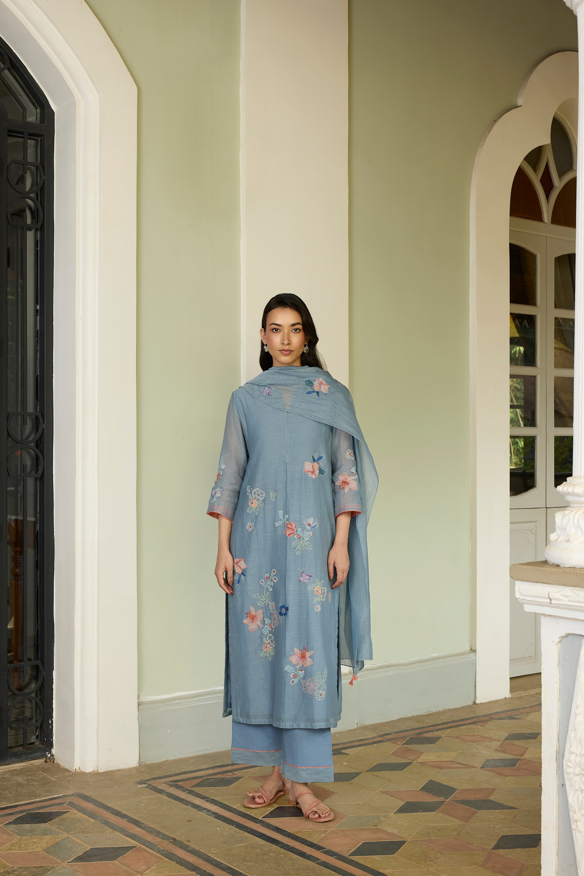 Mist Blue Applique Kurta Set