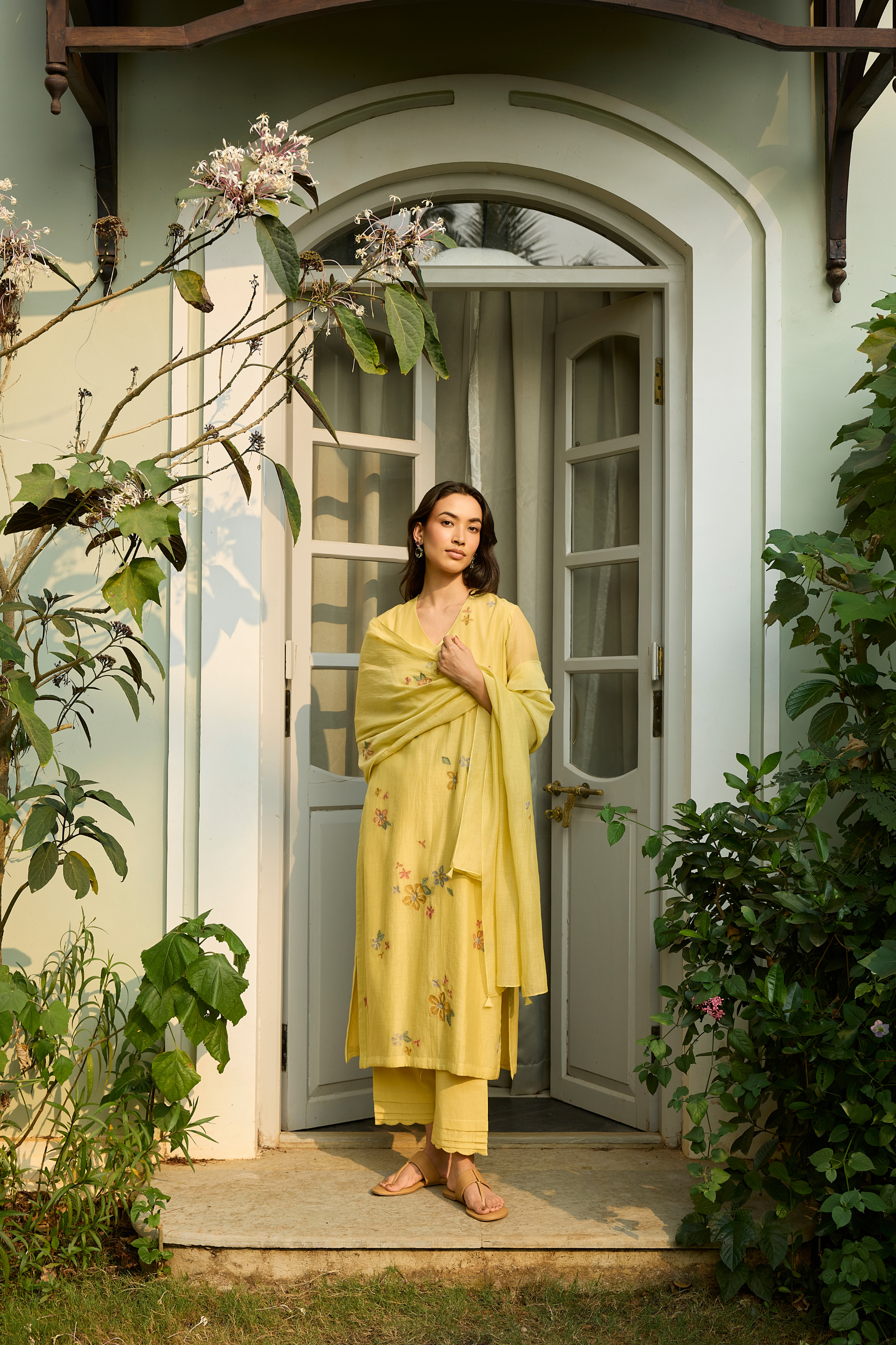 Lemon Embroidered Bloom Kurta Set