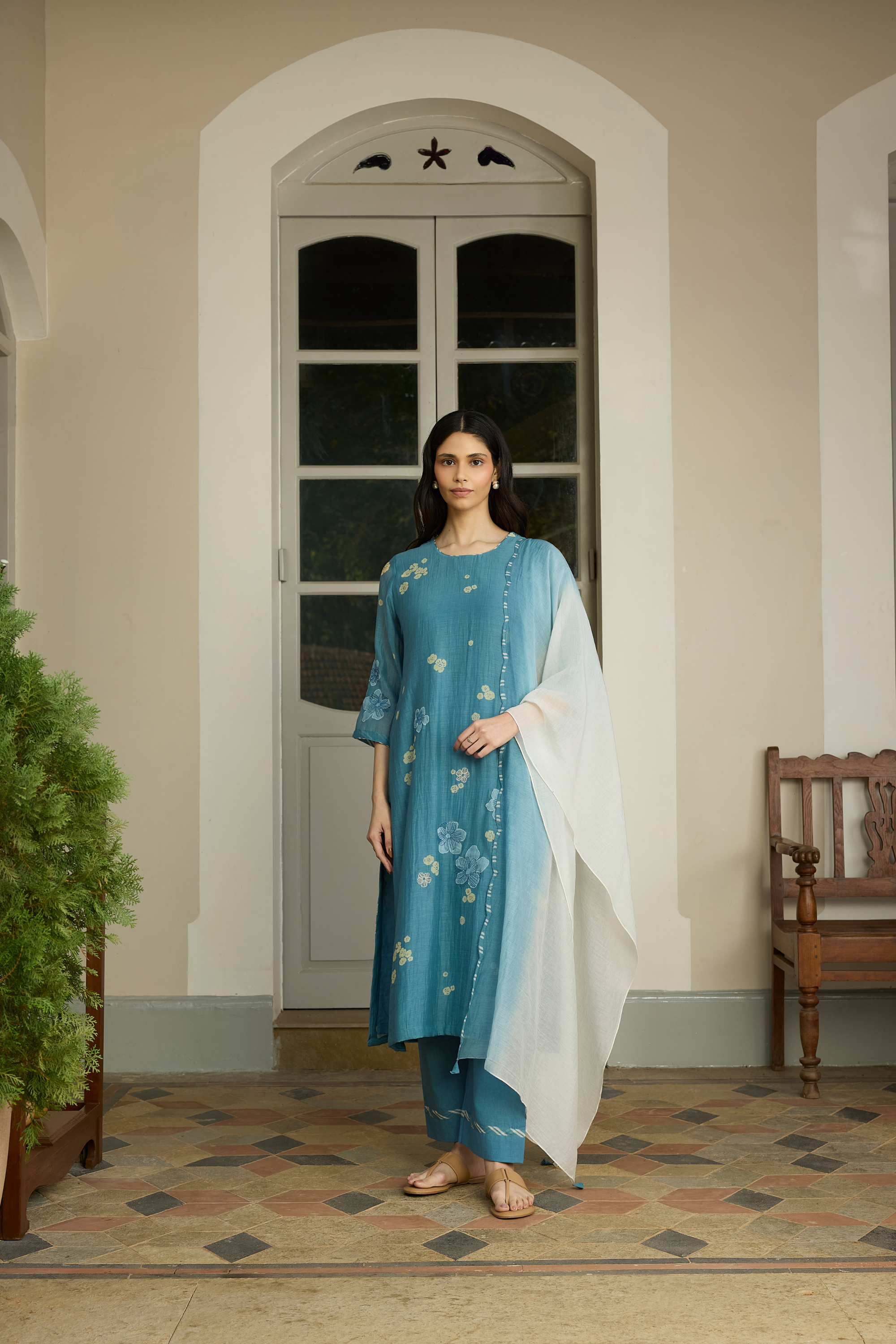 Ocean Blue Applique Kurta Set