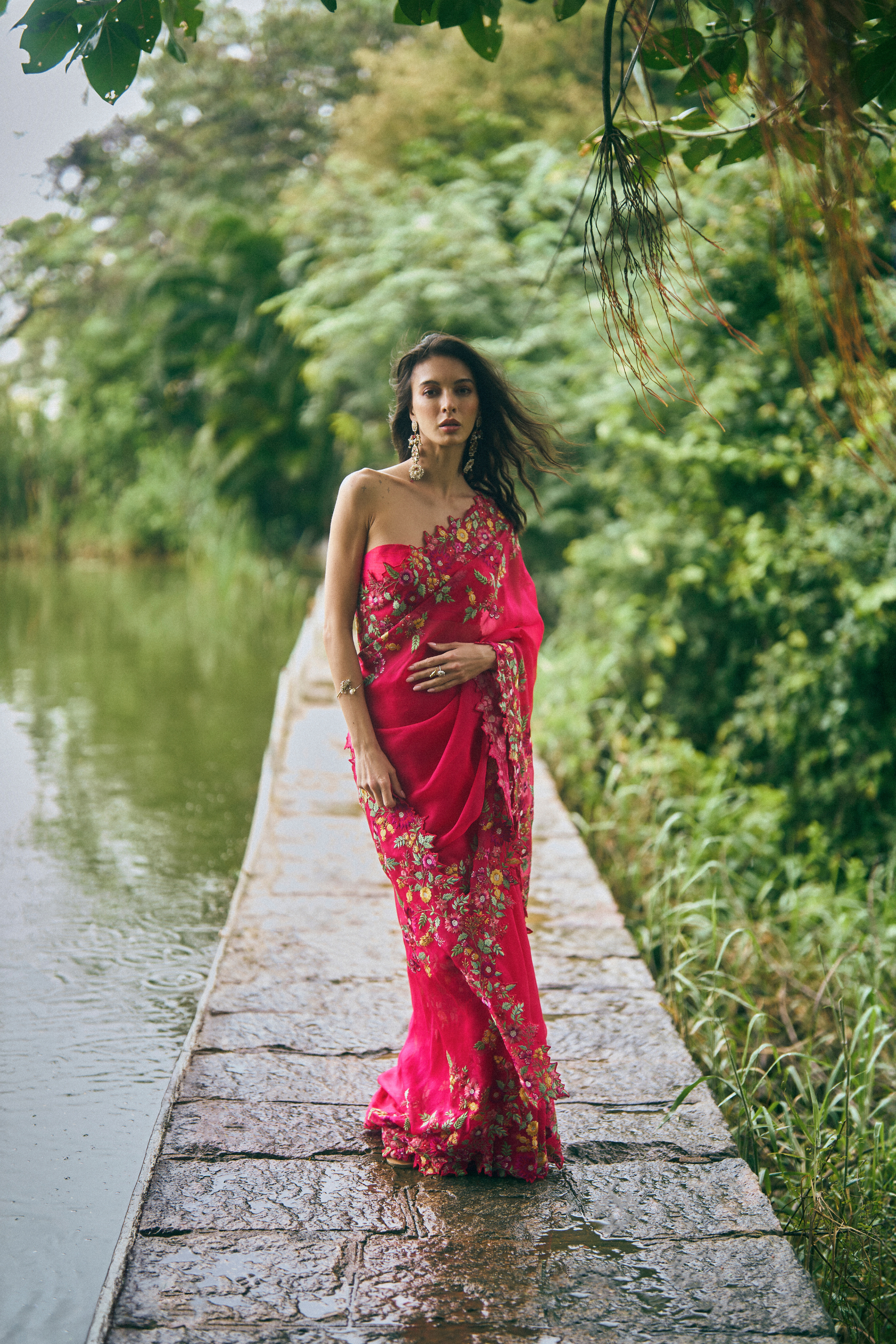 Multithread Embroidered Saree Set