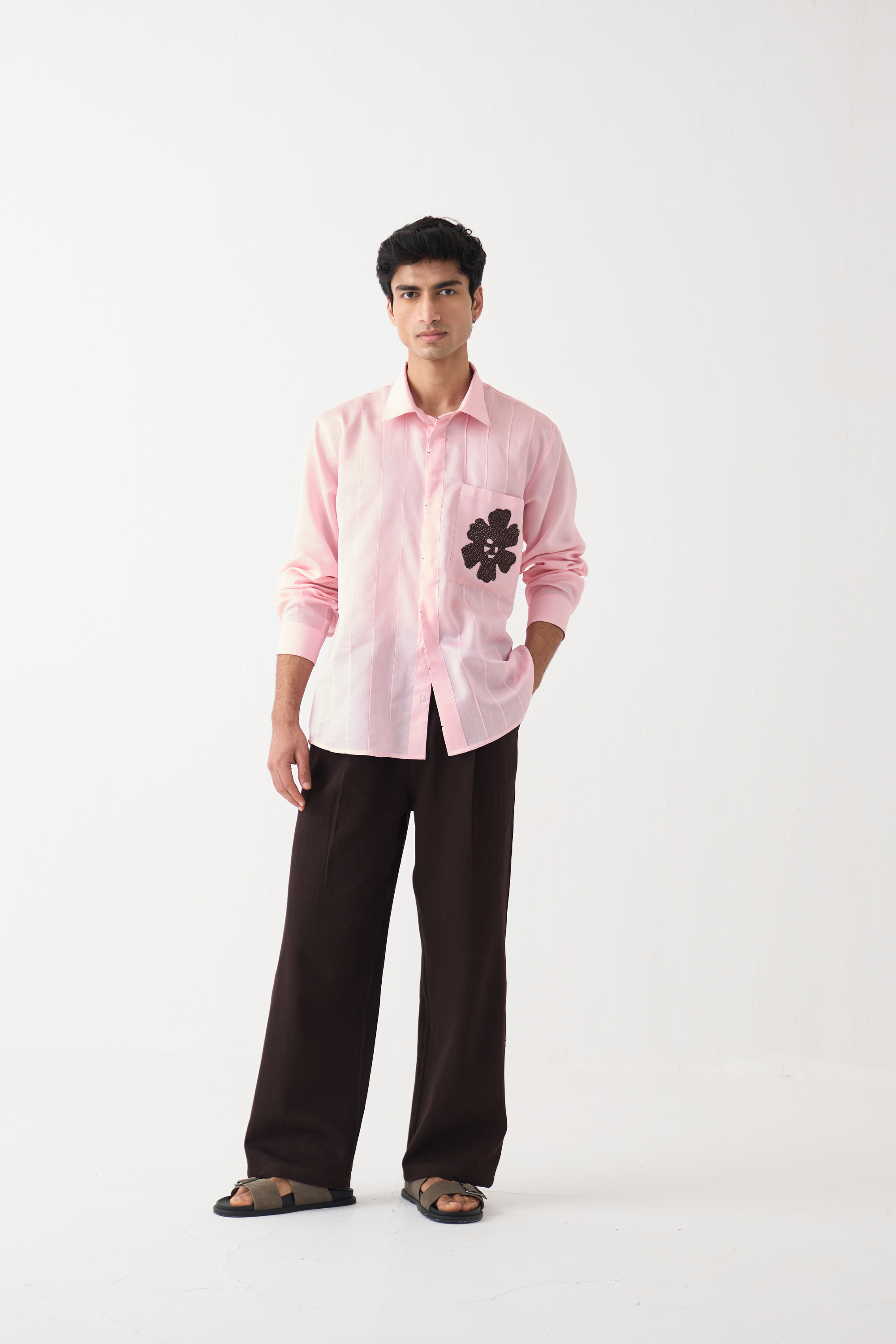 Pintuck Band Collar Shirt Co-ord