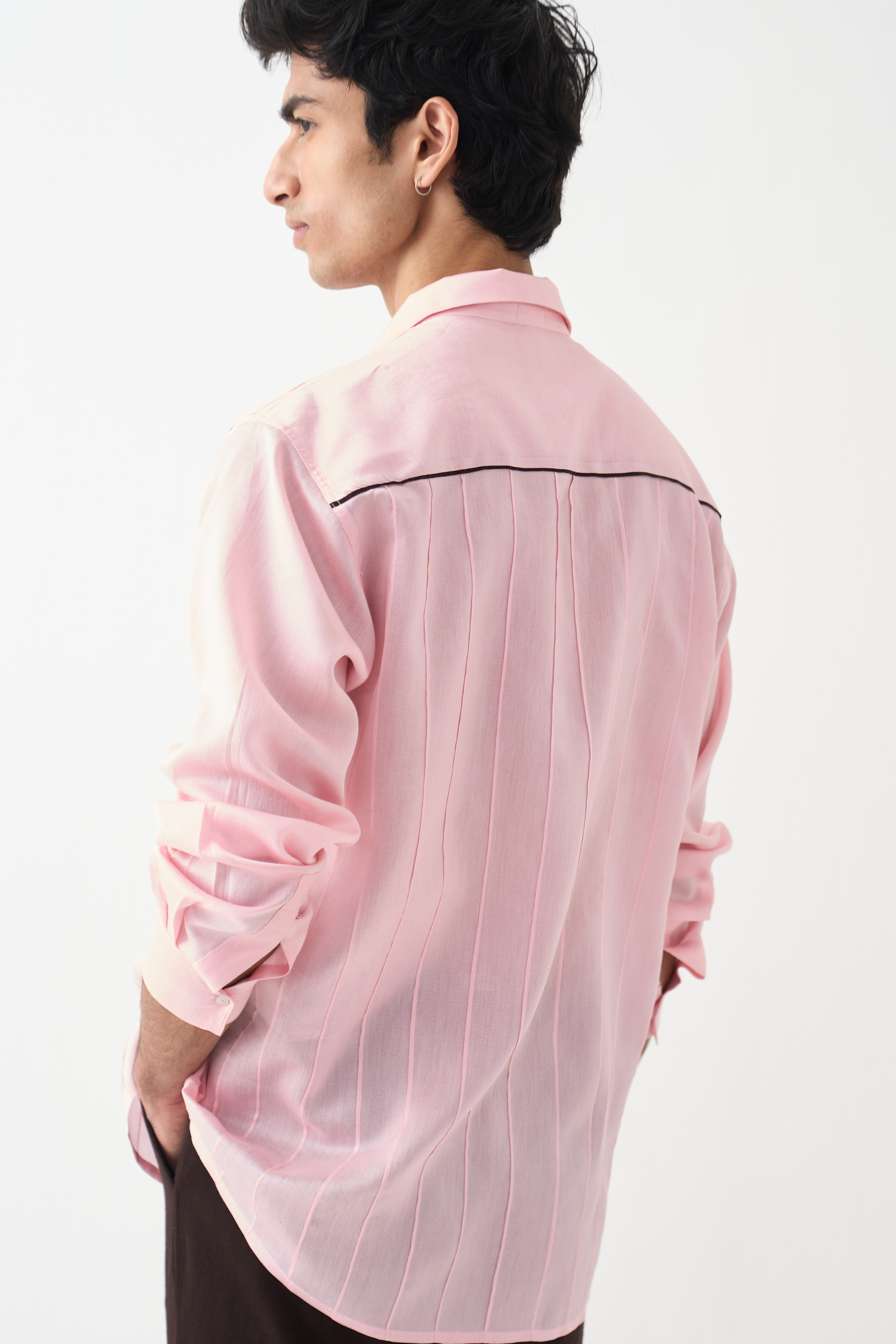 Pintuck Band Collar Shirt Co-ord