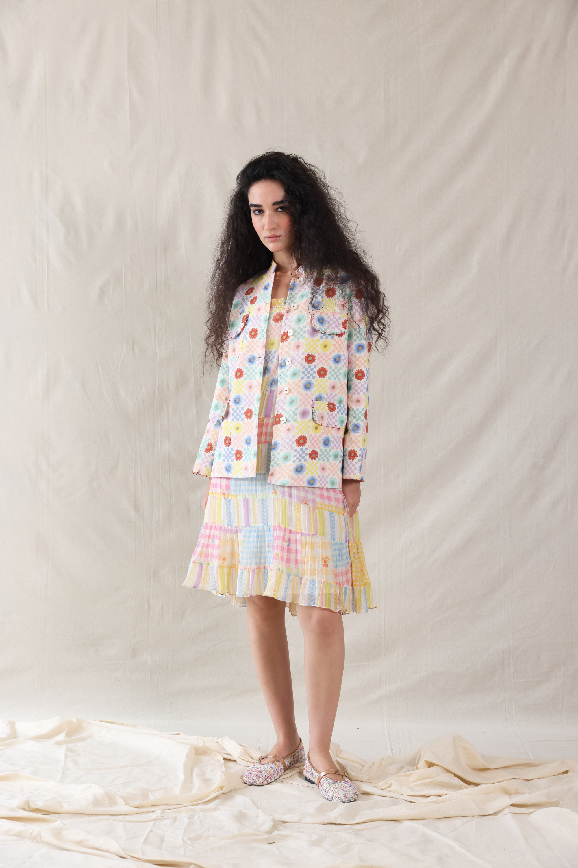Multi Color Silk, Cotton Hand Painted Floral Handwoven Jacket
