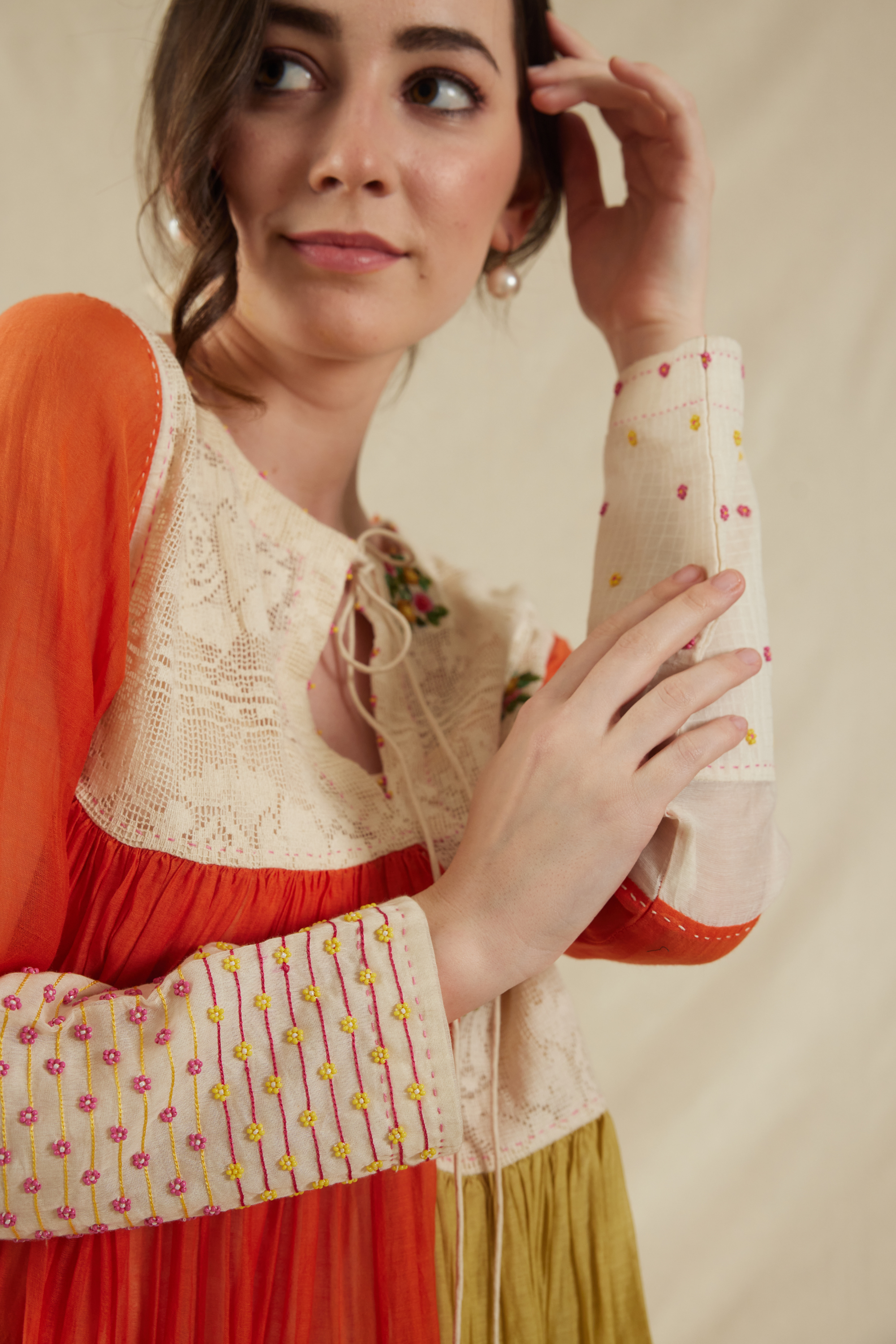 Cotton Round Neck Handwoven Dress And Slip Set