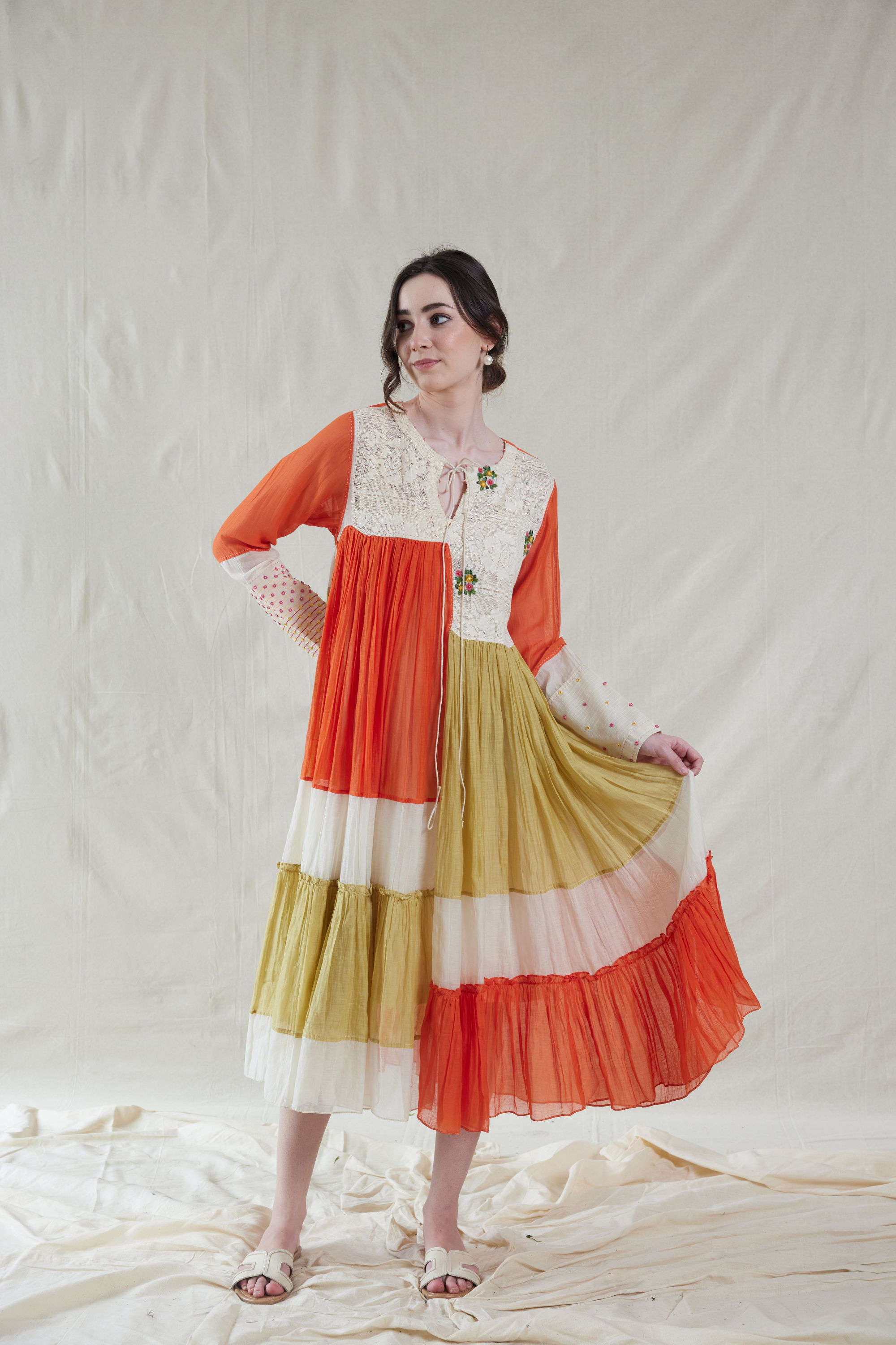 Cotton Round Neck Handwoven Dress And Slip Set