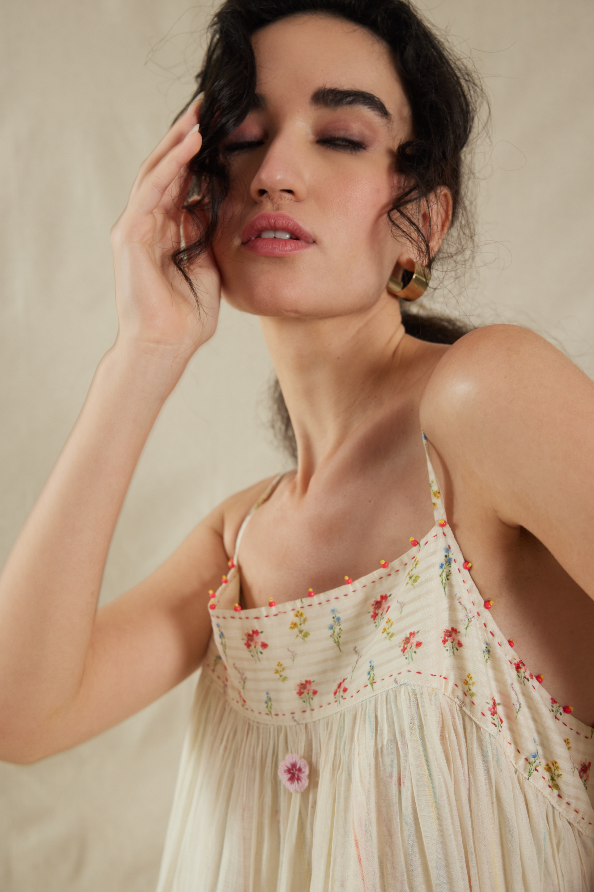 Pink Silk, Cotton Square Neck Handwoven Dress And Slip Set