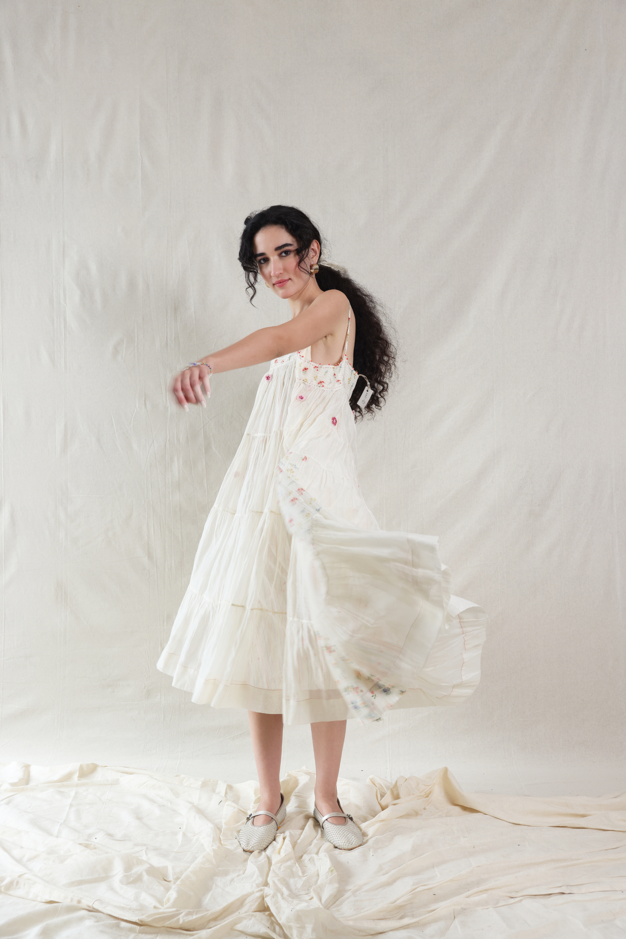 Pink Silk, Cotton Square Neck Handwoven Dress And Slip Set