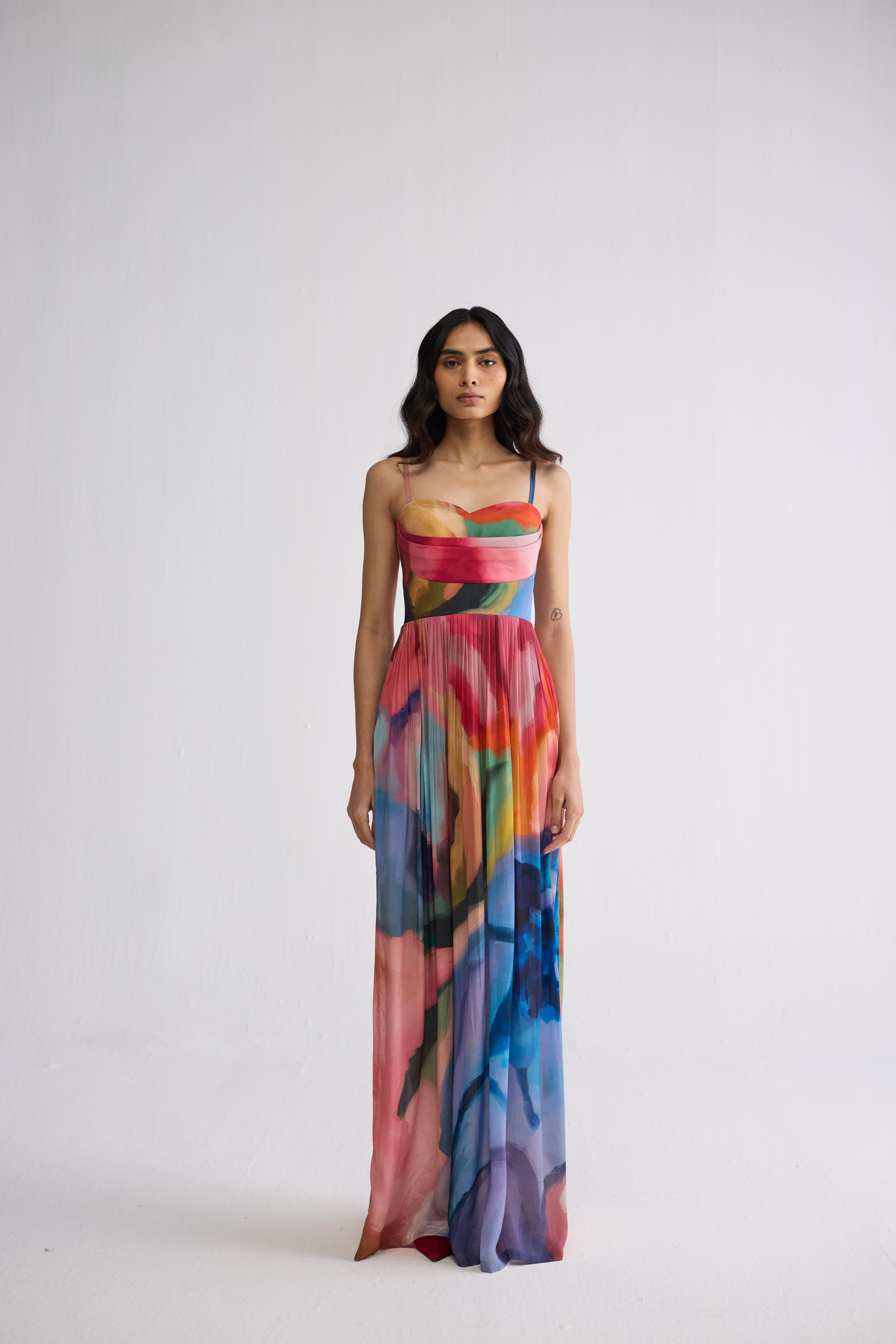 Rainbow Garden Crepe Cowl Bralette Dress