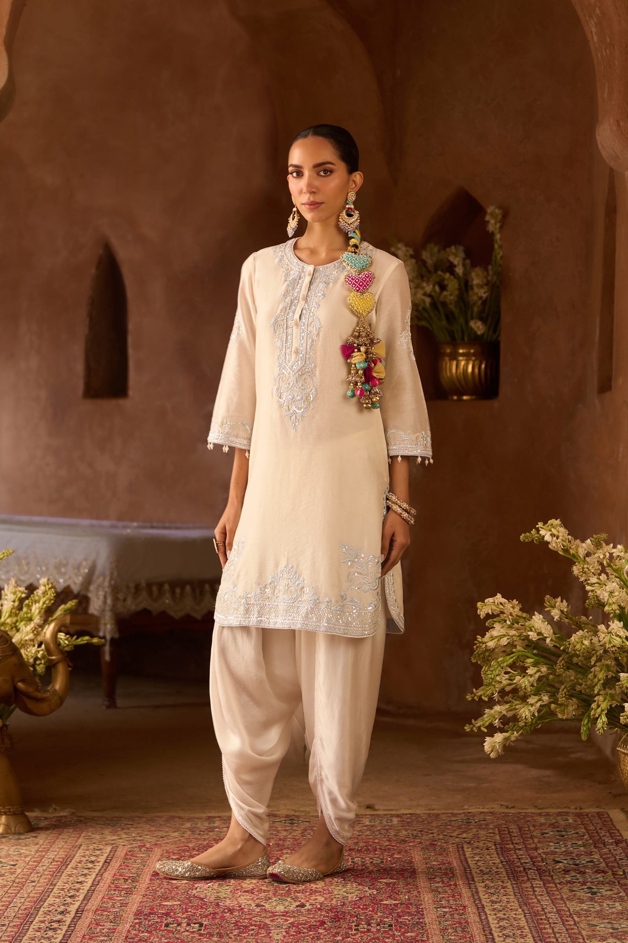 Nyra - Daisy Ivory With Blue Short Kurta Set