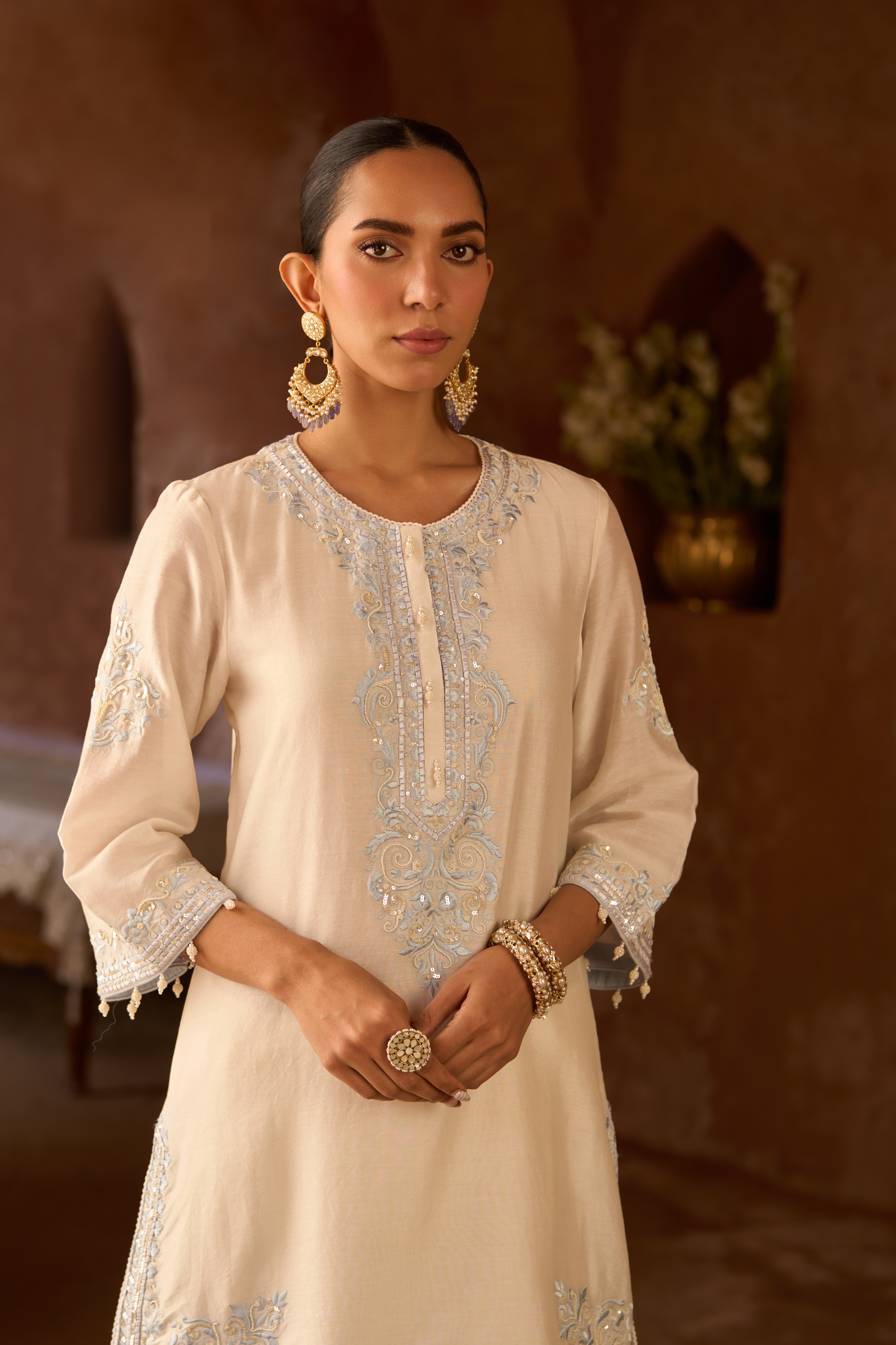 Nyra - Daisy Ivory With Blue Short Kurta Set