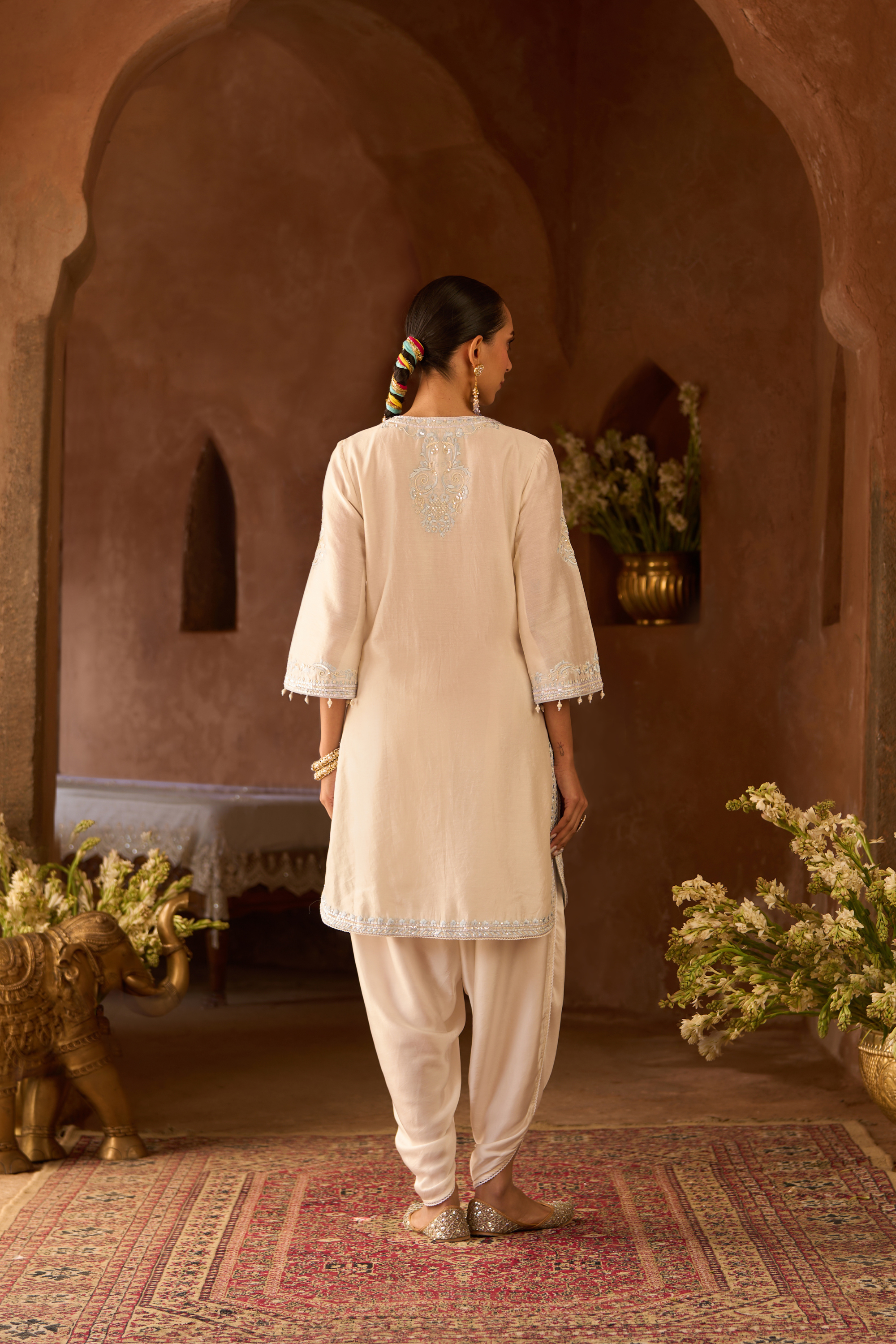 Nyra - Daisy Ivory With Blue Short Kurta Set