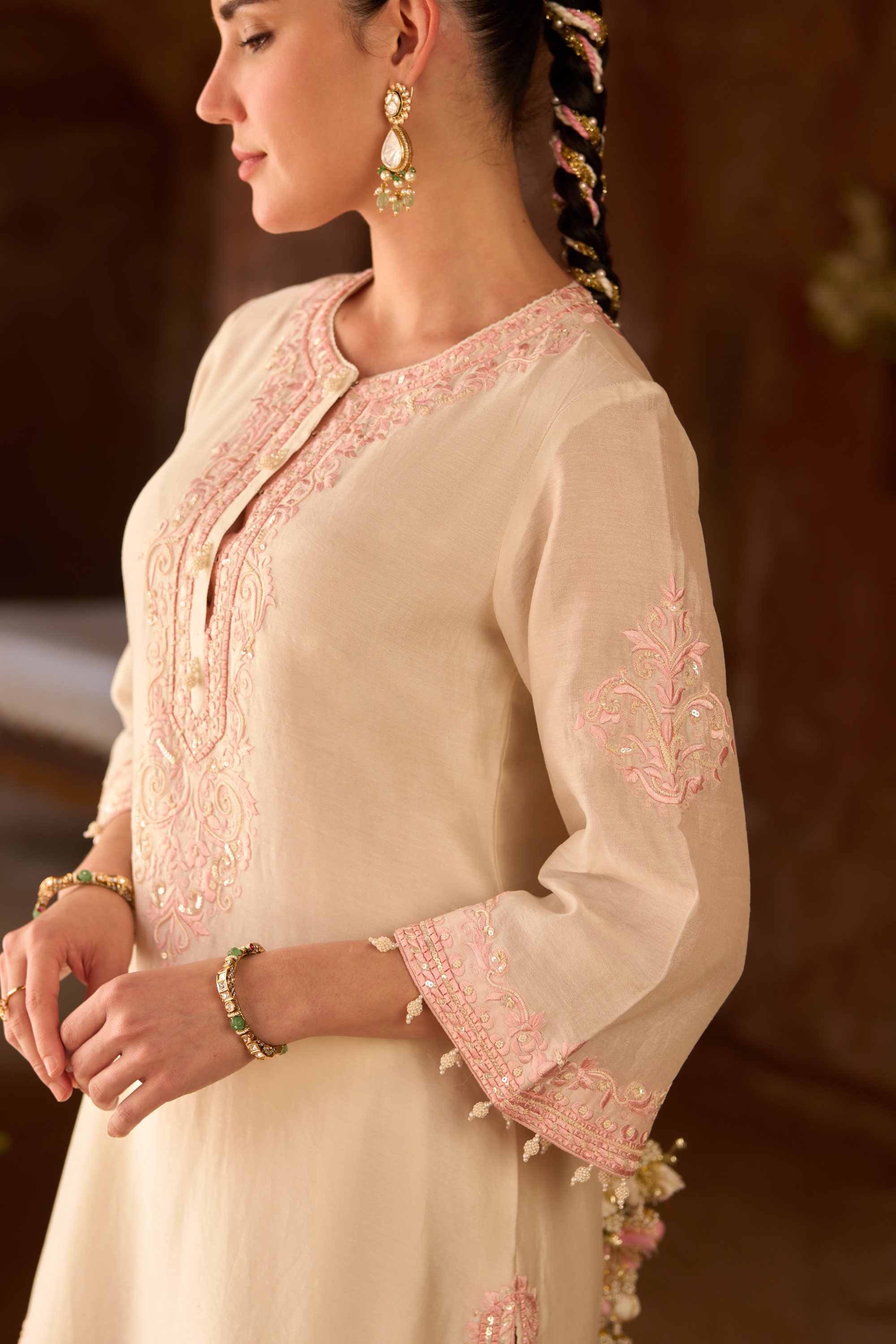Nyra - Daisy Ivory With Pink Short Kurta Set