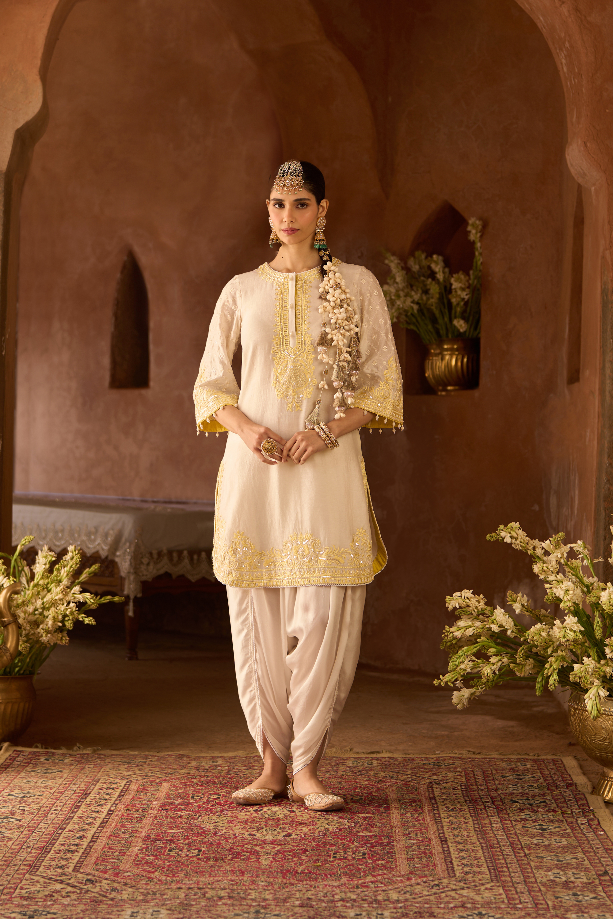Ruhi - Daisy Ivory With Yellow Short Kurta Set