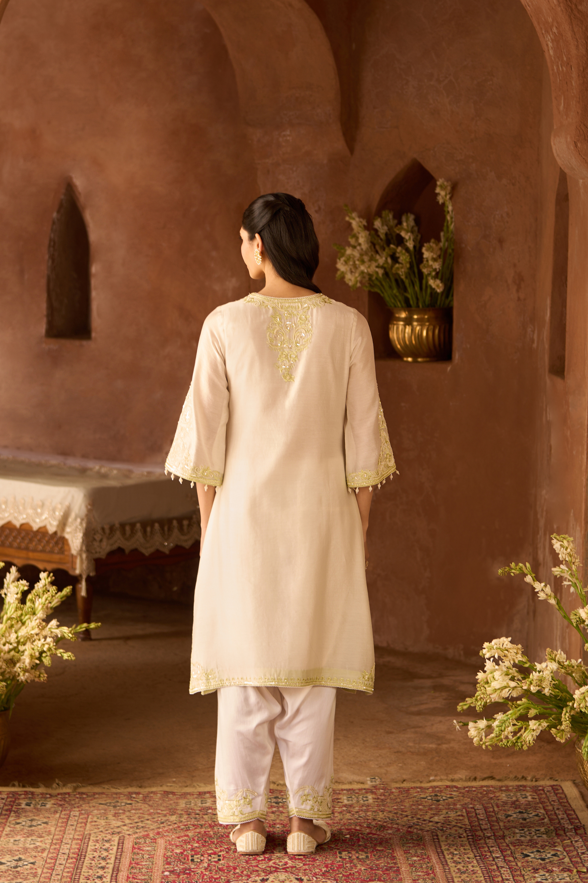 Hani - Daisy Ivory With Green A-line Kurta Set