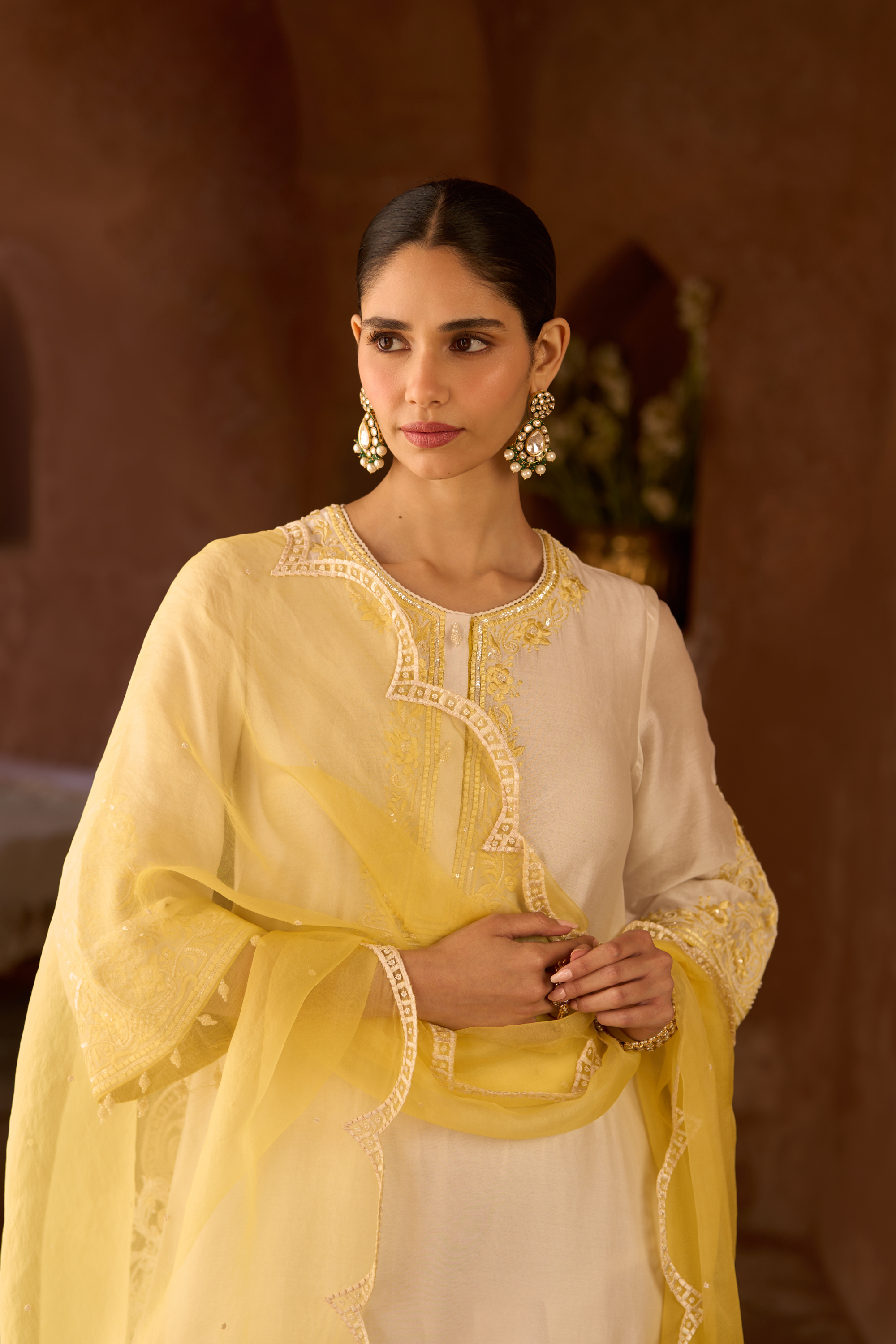 Hani - Daisy Ivory With Yellow A-line Kurta Set
