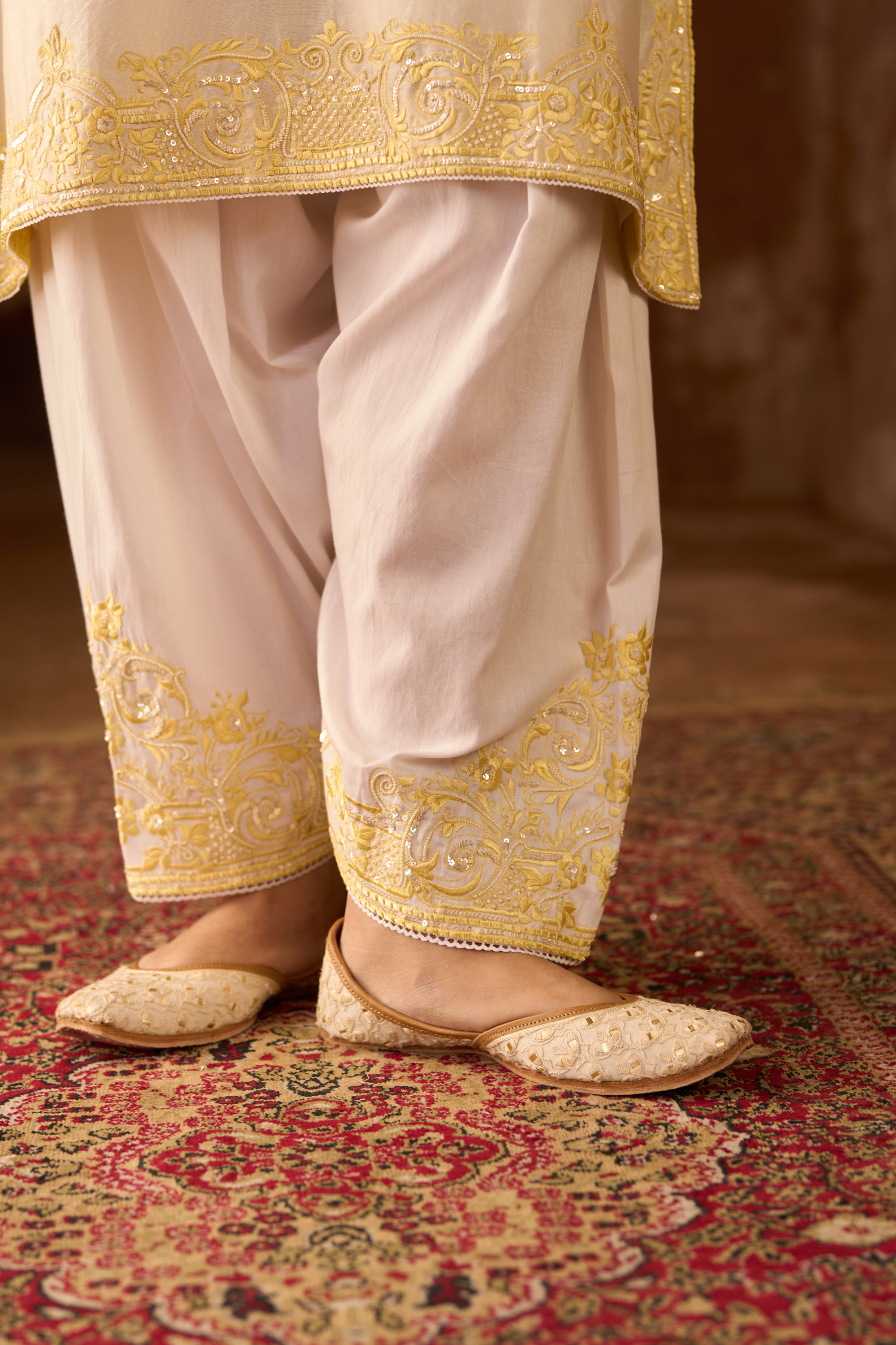 Hani - Daisy Ivory With Yellow A-line Kurta Set