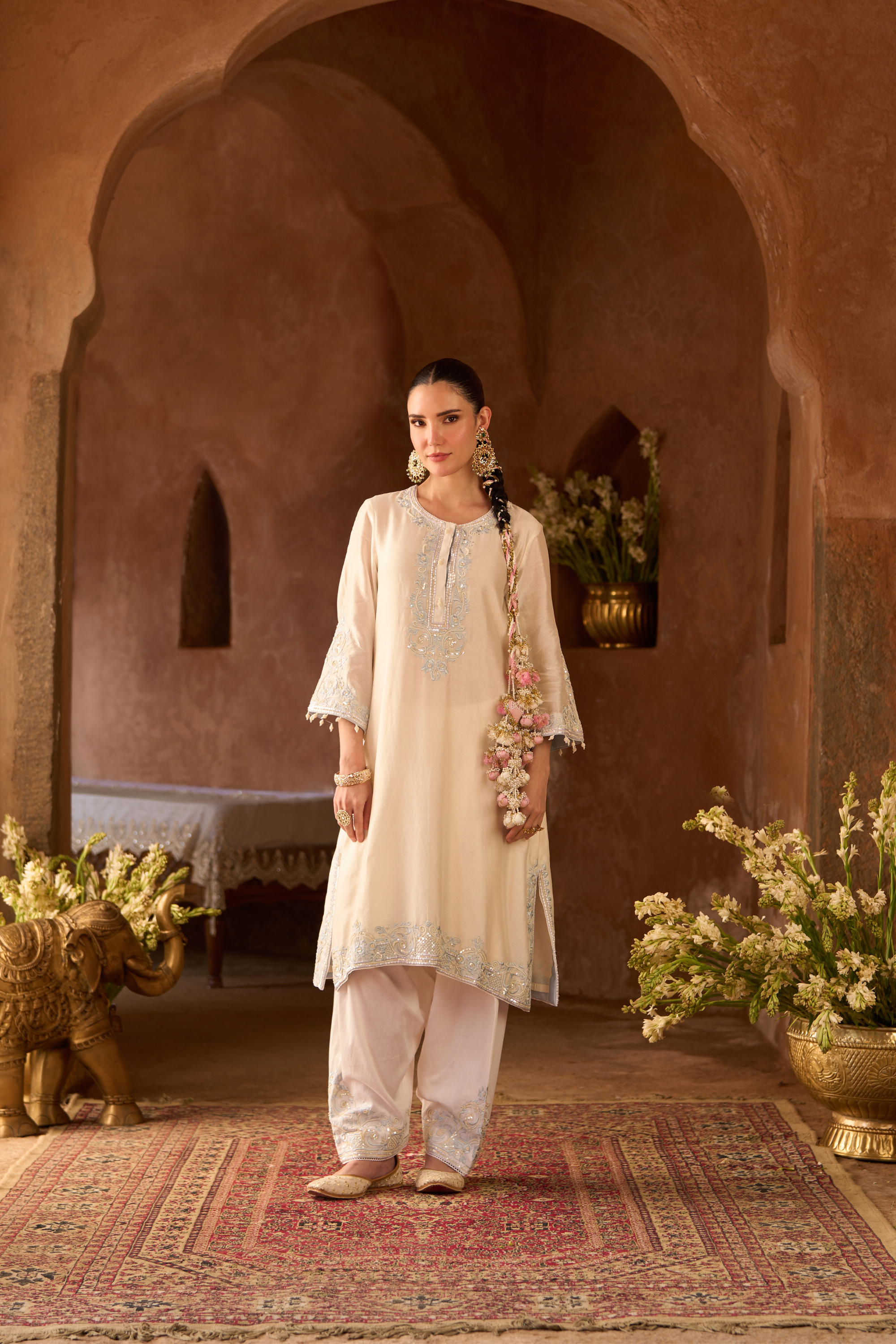 Hani - Daisy Ivory With Blue A-line Kurta Set