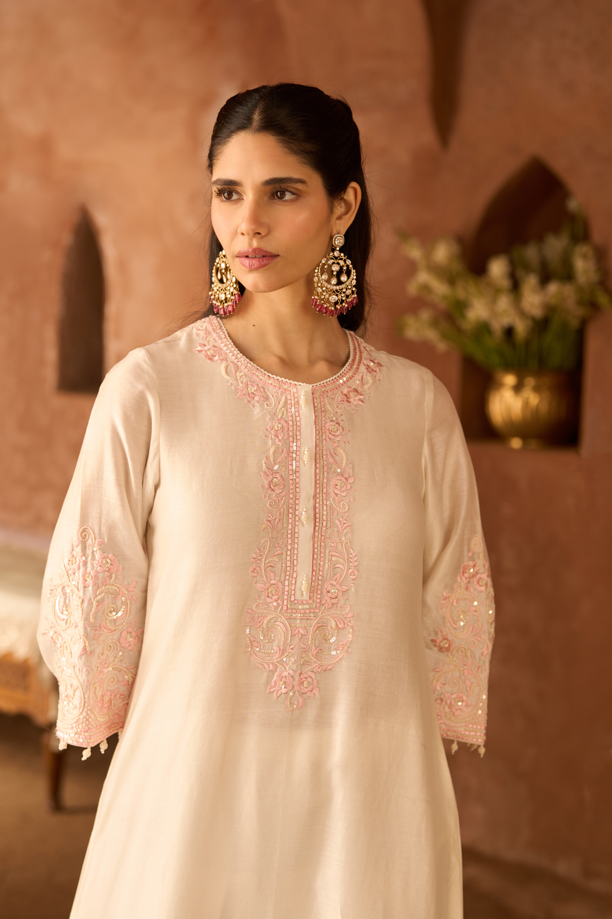 Hani - Daisy Ivory With Pink A-line Kurta Set
