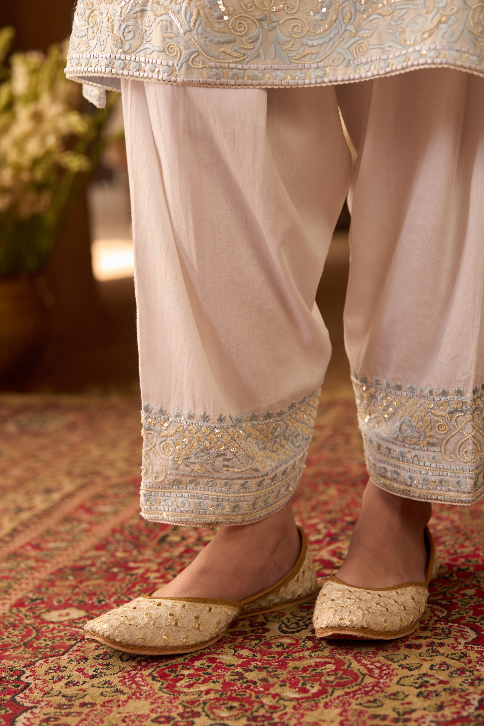 Anam - Daisy Ivory With Blue A-line Kurta Set