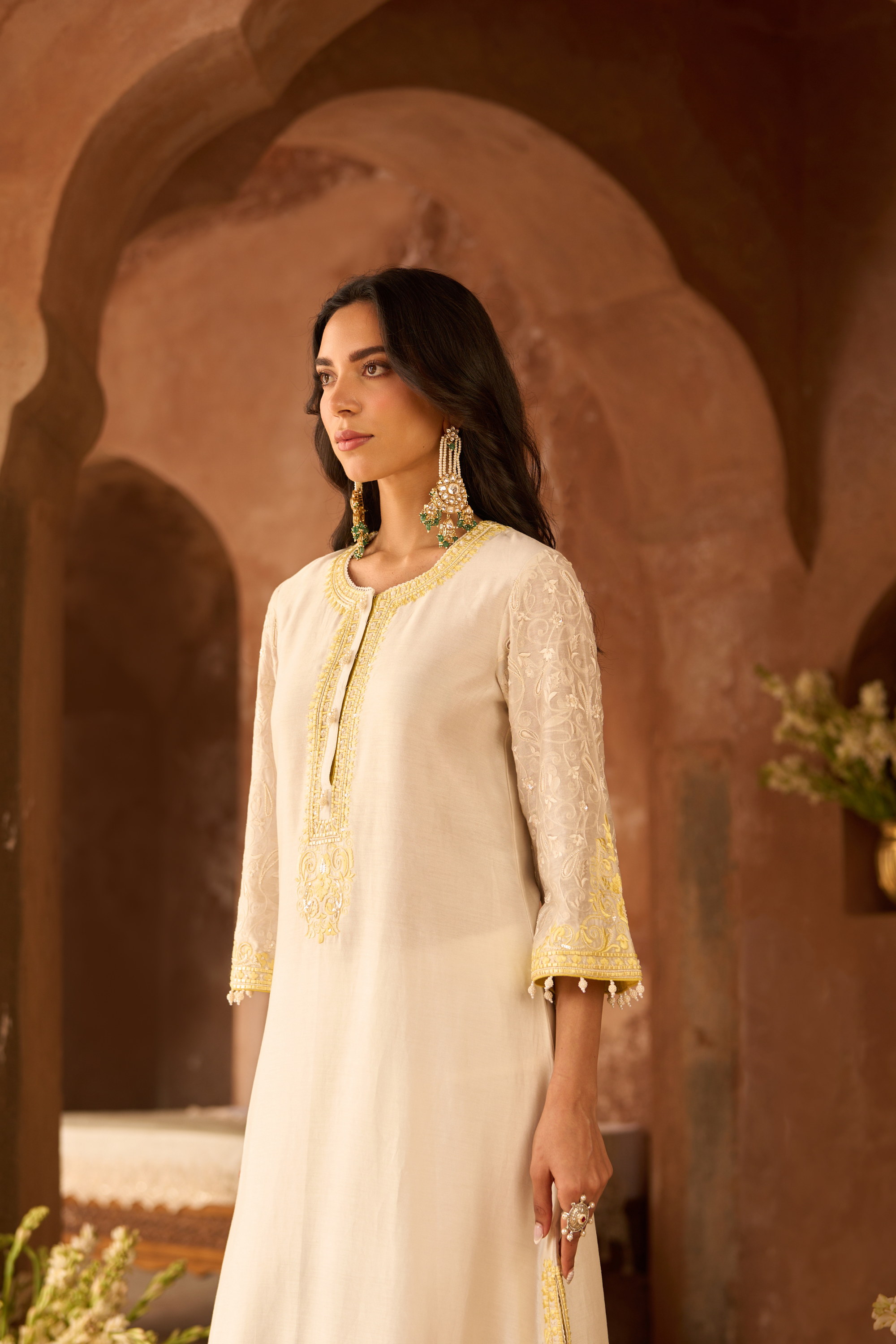 Anam - Daisy Ivory With Yellow A-line Kurta Set