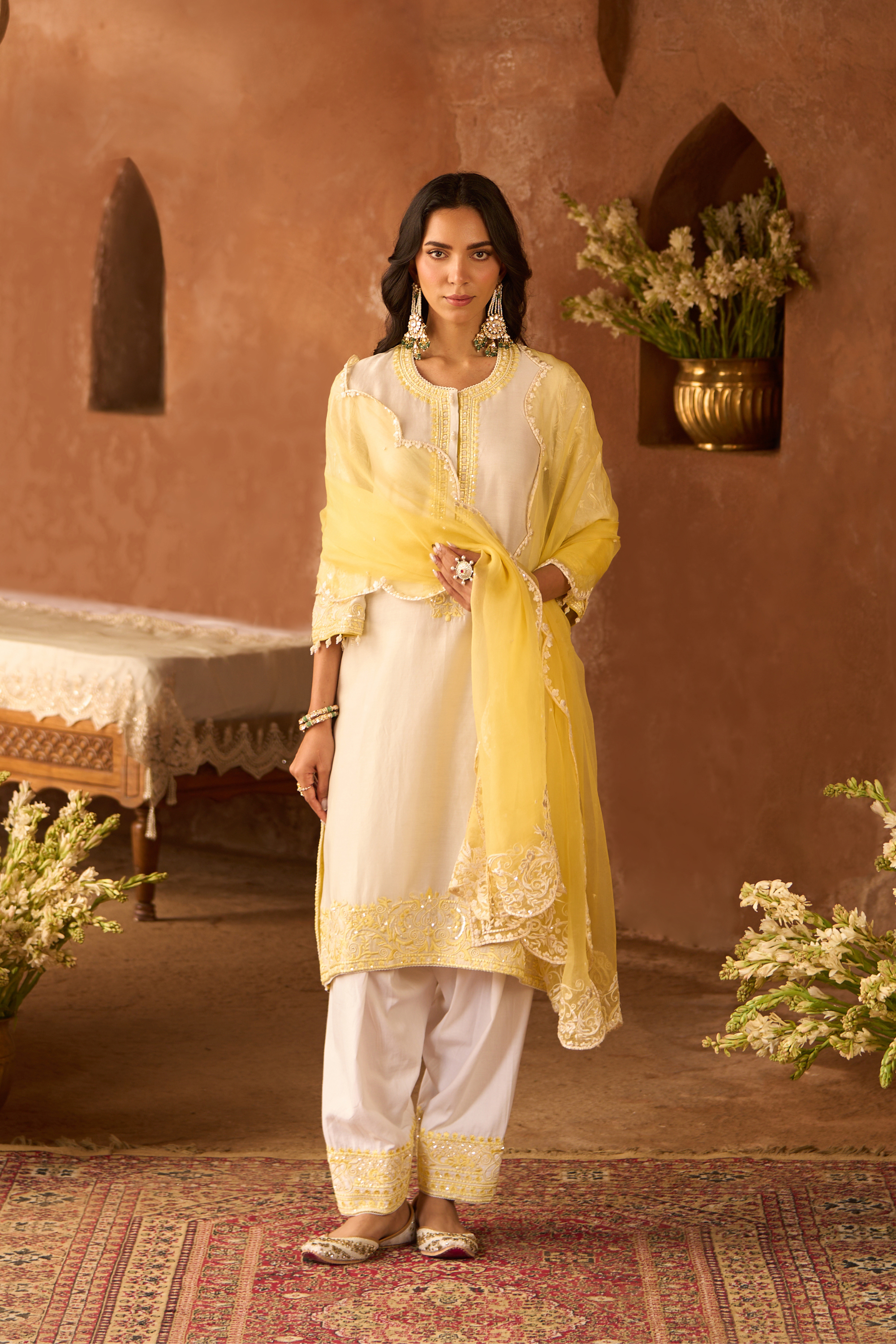 Anam - Daisy Ivory With Yellow A-line Kurta Set