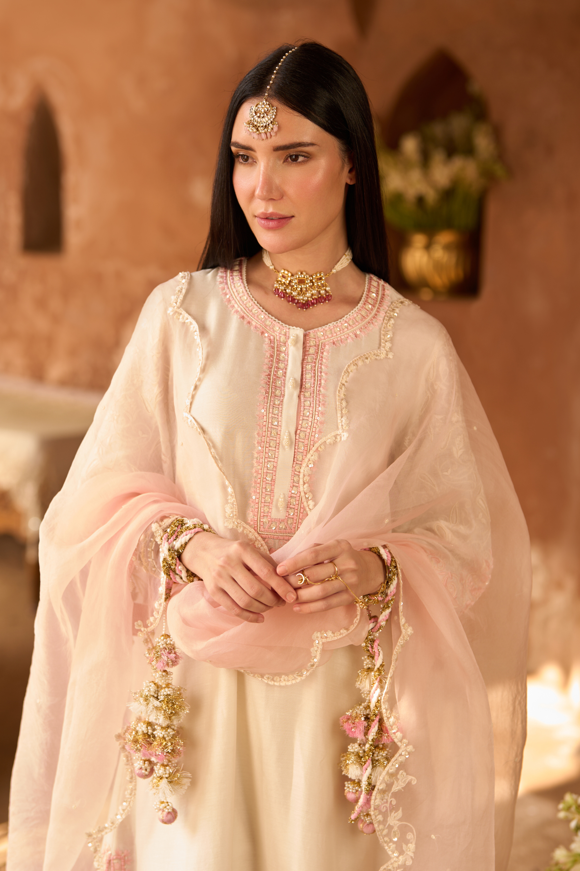 Anam - Daisy Ivory With Pink A-line Kurta Set