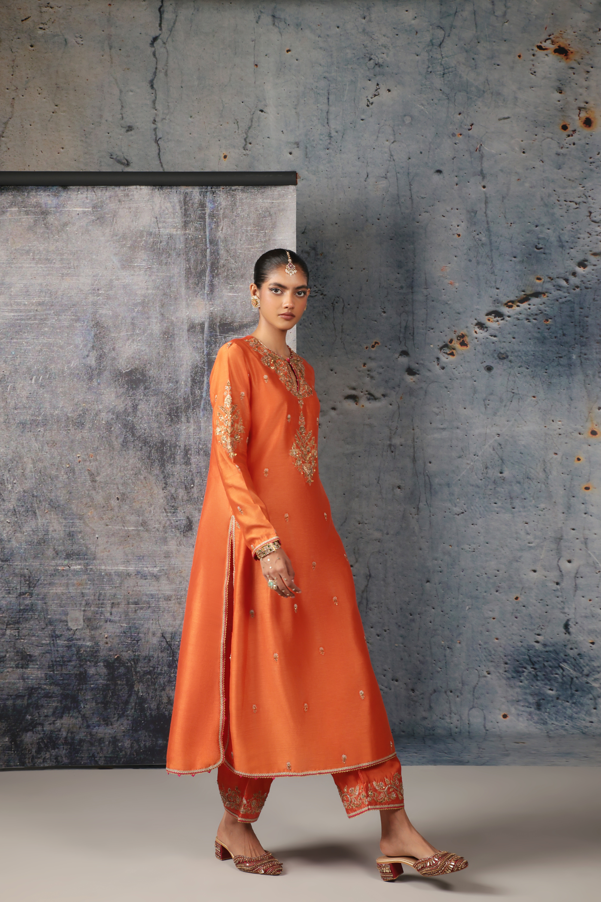 Mehrang Orange Straight Long Kurta Set