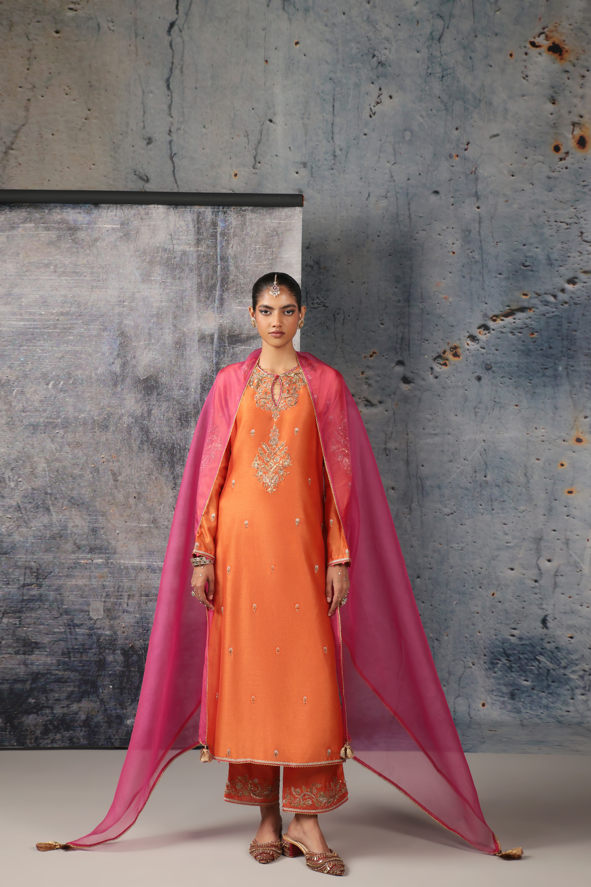 Mehrang Orange Straight Long Kurta Set
